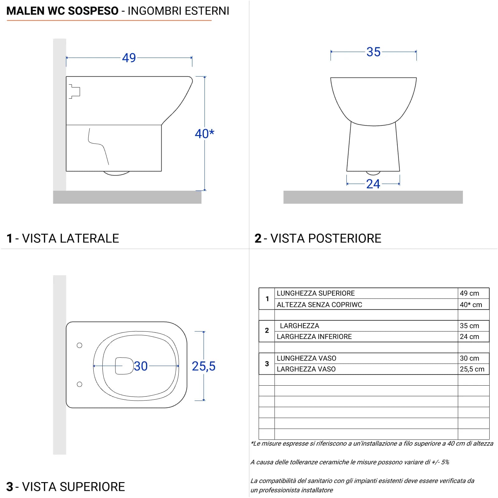 Sanitari sospesi e sedile softclose bianco - Malen