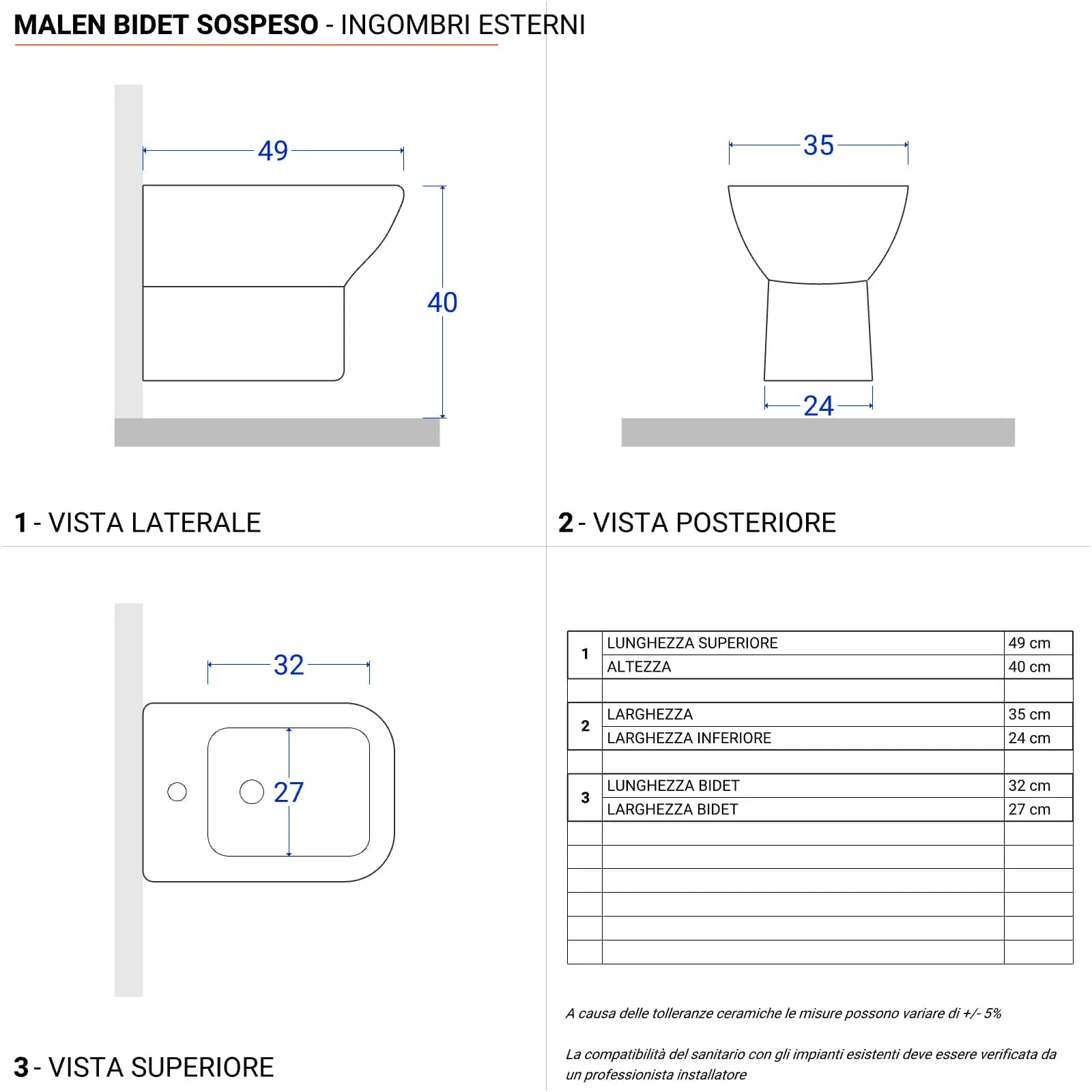Sanitari sospesi e sedile softclose bianco - Malen
