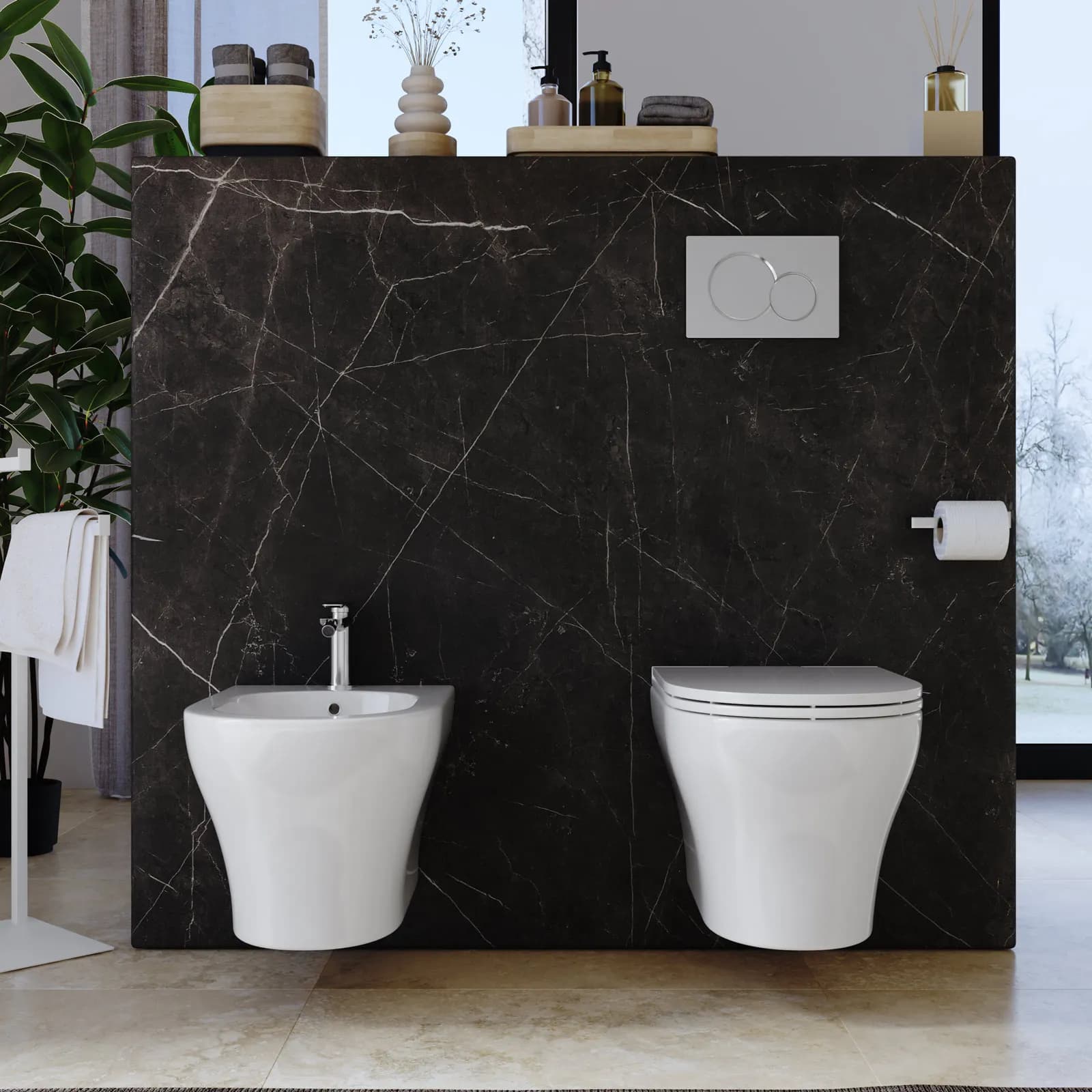 Sanitari sospesi in ceramica senza brida con sedile softclose - Zela