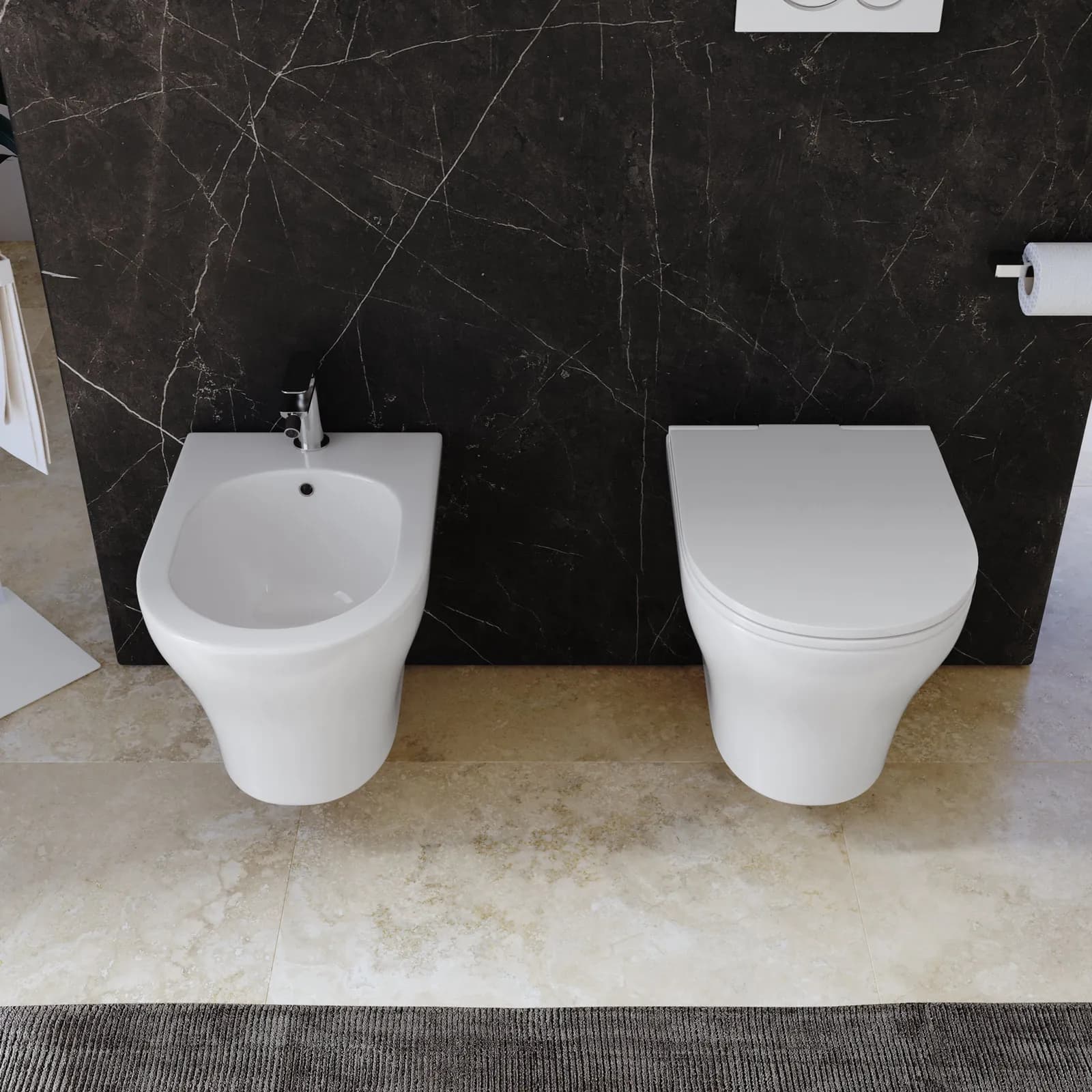 Sanitari sospesi in ceramica senza brida con sedile softclose - Zela