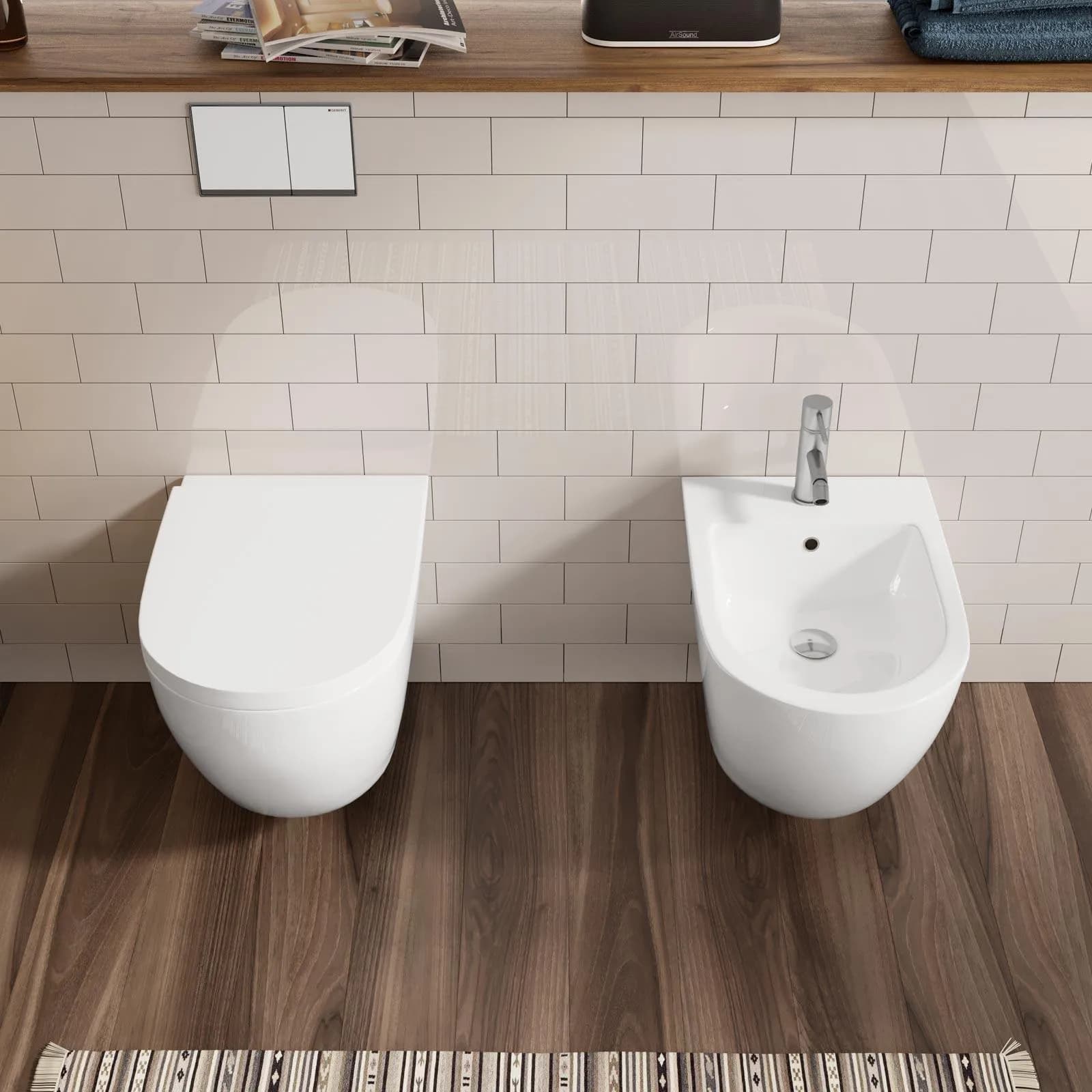 Sanitari sospesi rimless ceramica Volga risciacquo integrale con copriwc softclose