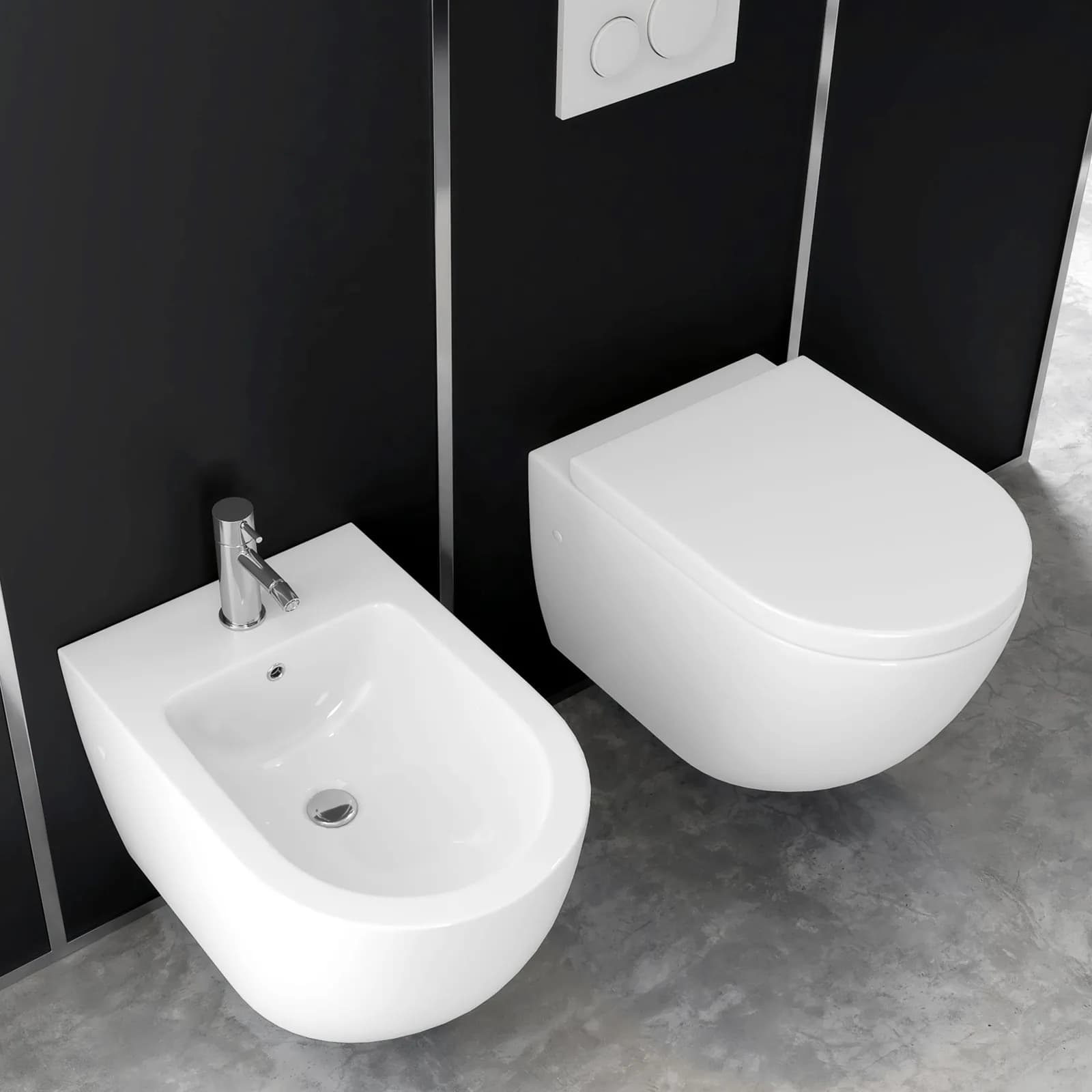 Sanitari sospesi rimless ceramica Volga risciacquo integrale con copriwc softclose