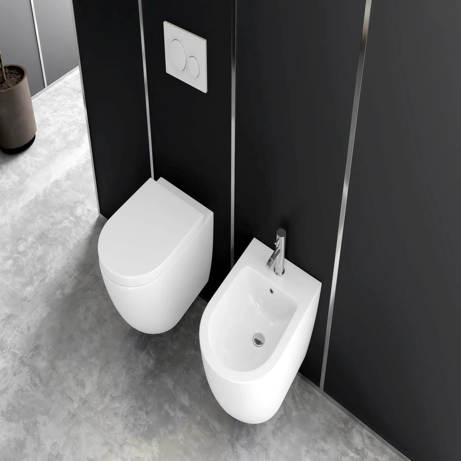 Sanitari sospesi rimless ceramica Volga risciacquo integrale con copriwc softclose