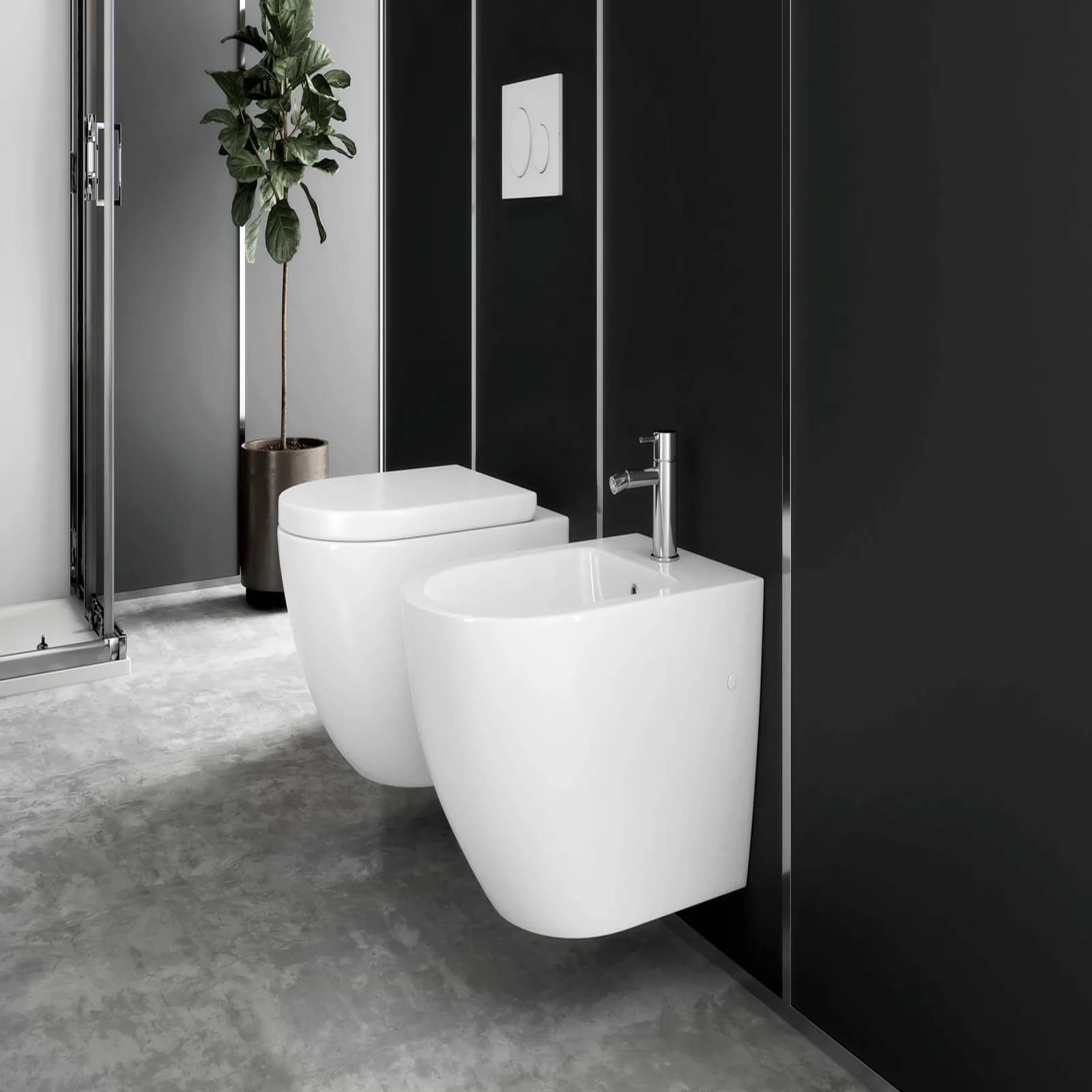 Sanitari sospesi rimless ceramica Volga risciacquo integrale con copriwc softclose