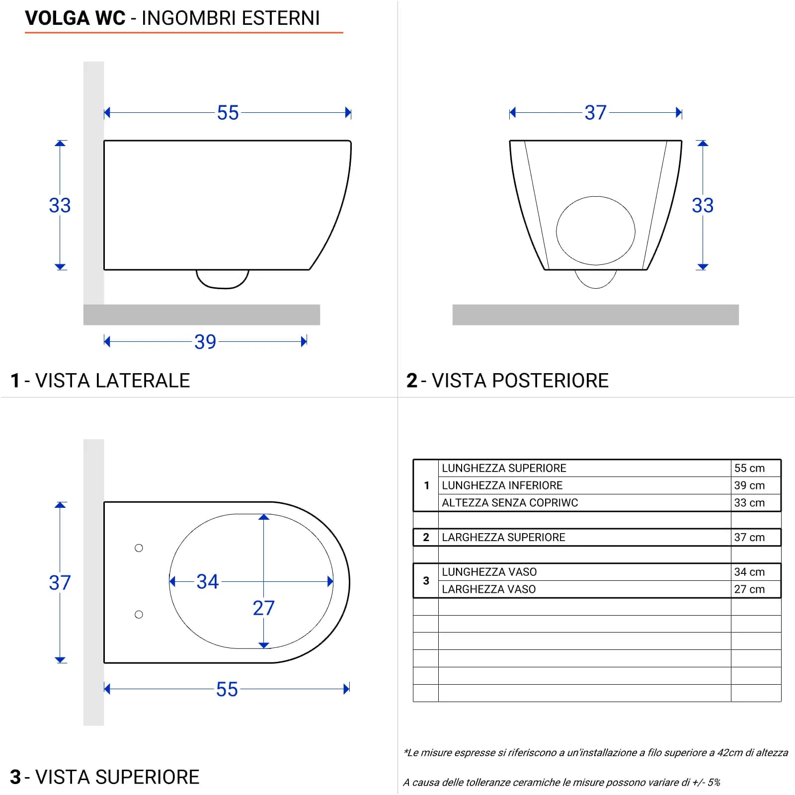 Sanitari sospesi rimless ceramica Volga risciacquo integrale con copriwc softclose