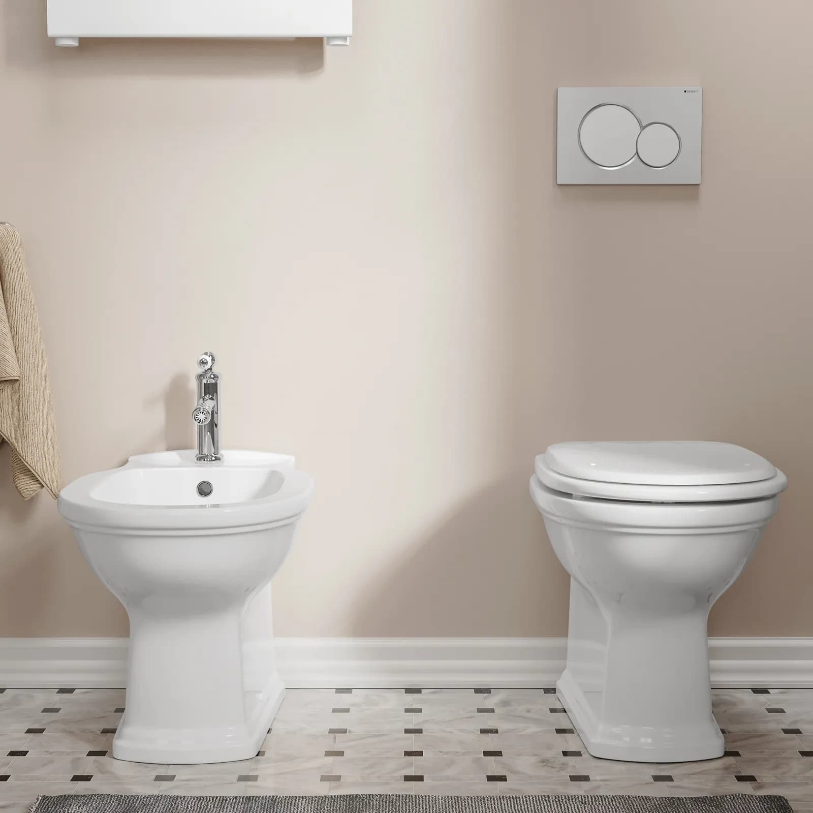 Sanitari classici con bidet monoforo e sedile in ceramica bianca - Fanit