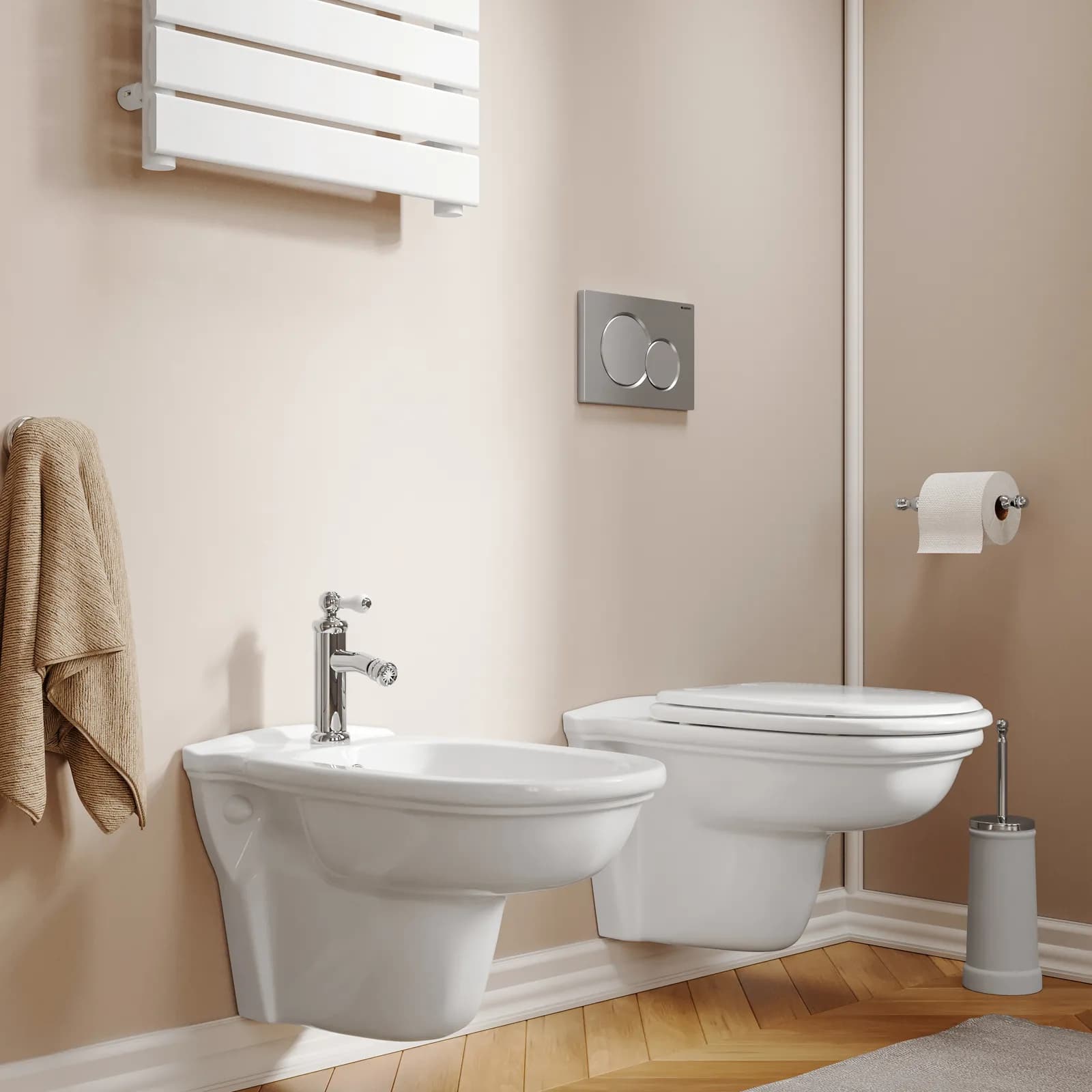 Sanitari sospesi con bidet monoforo e sedile in ceramica bianca - Fanit