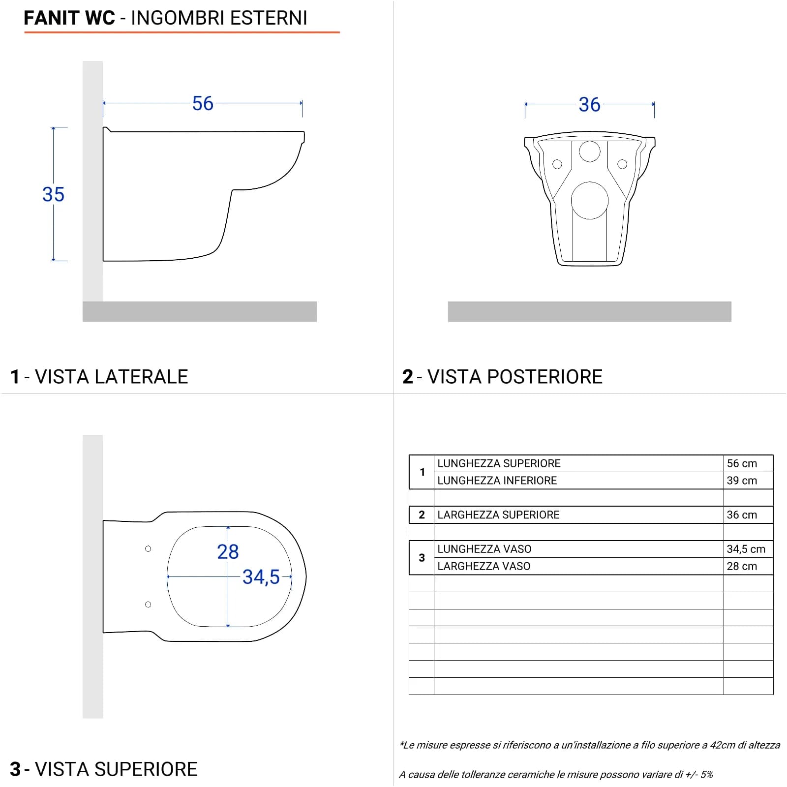 Sanitari sospesi con bidet monoforo e sedile in ceramica bianca - Fanit