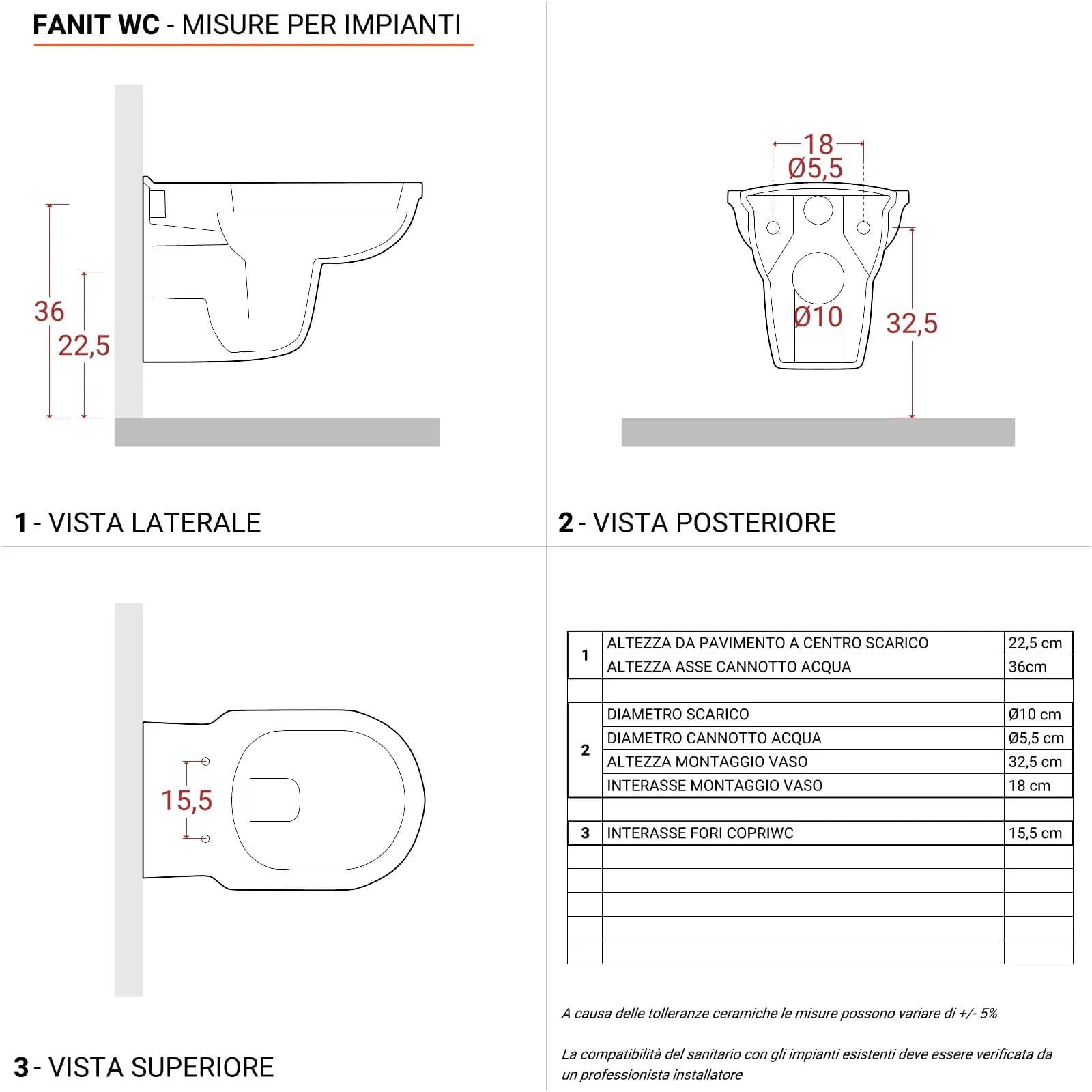 Sanitari sospesi con bidet monoforo e sedile in ceramica bianca - Fanit