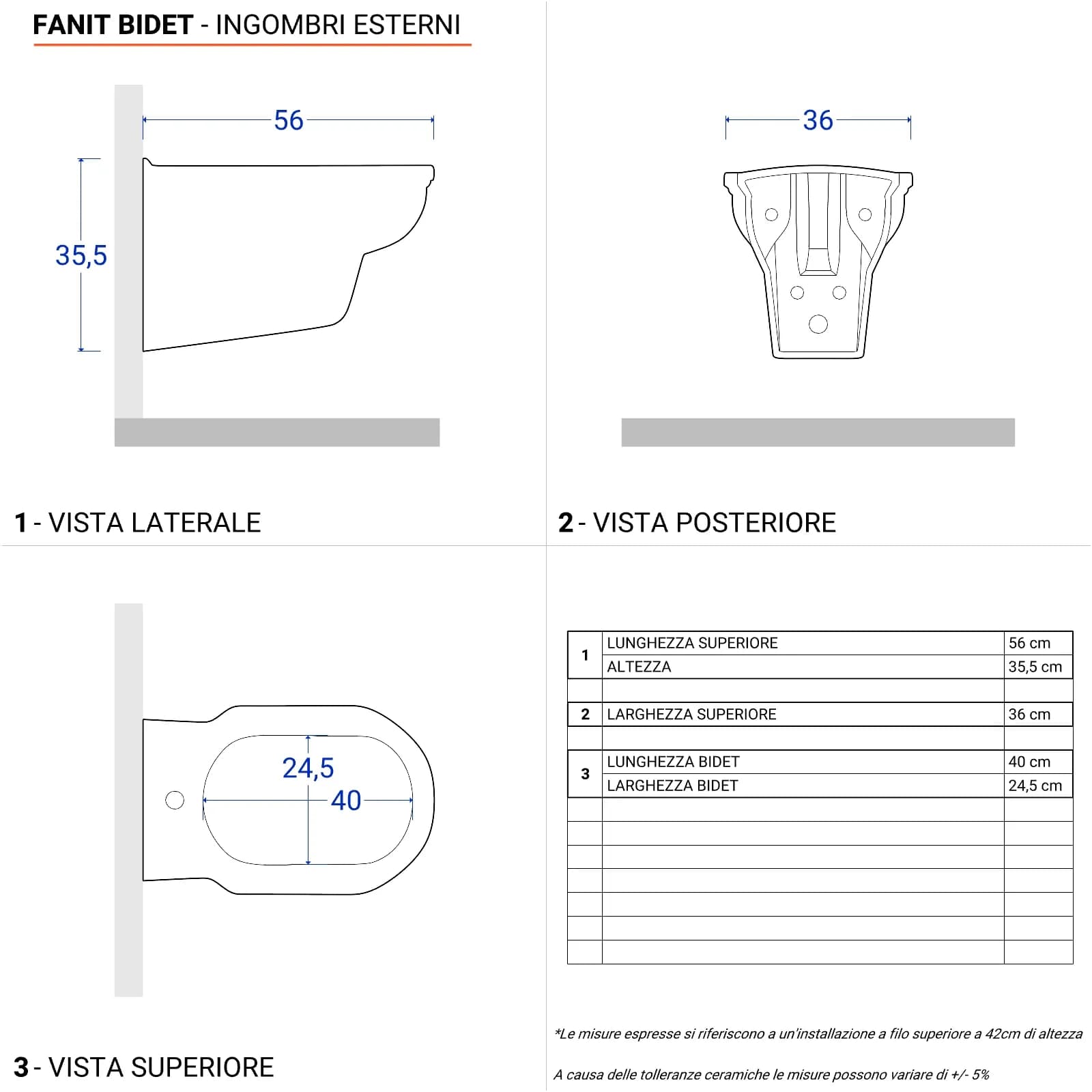 Sanitari sospesi con bidet monoforo e sedile in ceramica bianca - Fanit