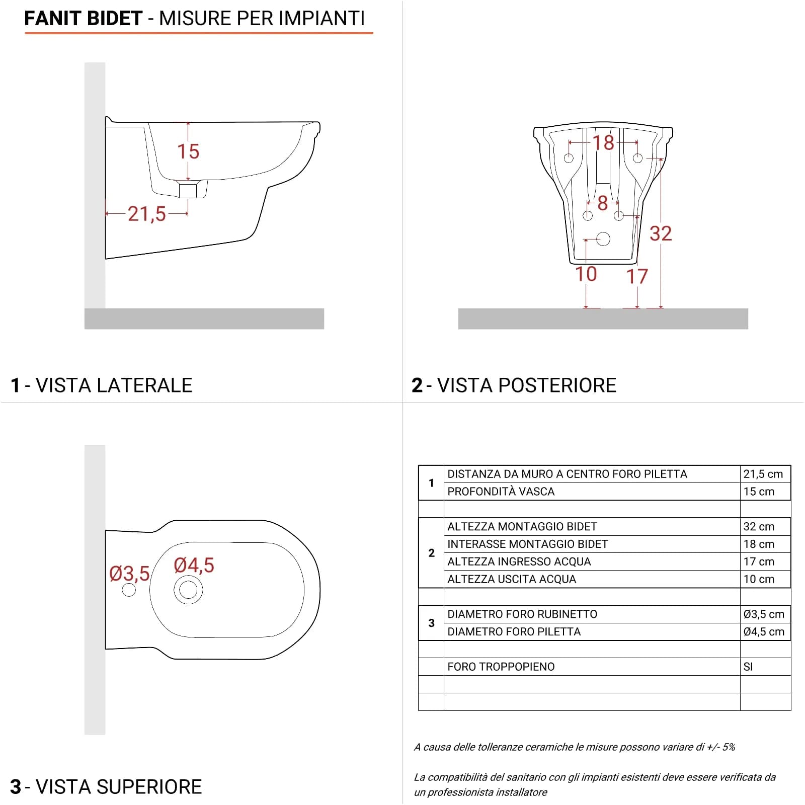 Sanitari sospesi con bidet monoforo e sedile in ceramica bianca - Fanit
