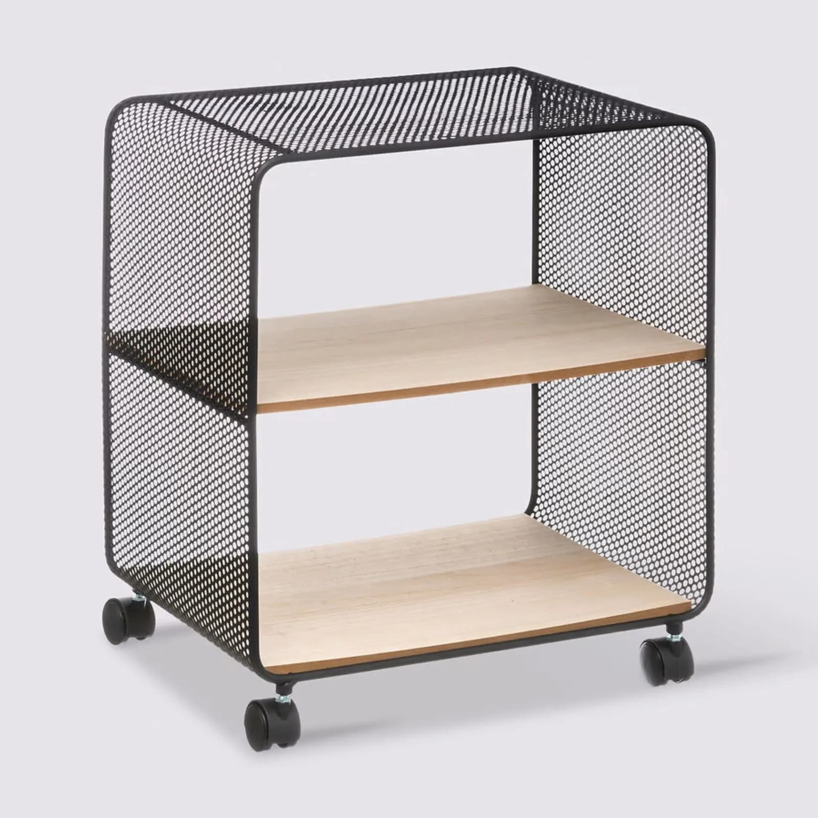 Scaffale 44x51h cm in metallo nero e ripiani in legno con ruote