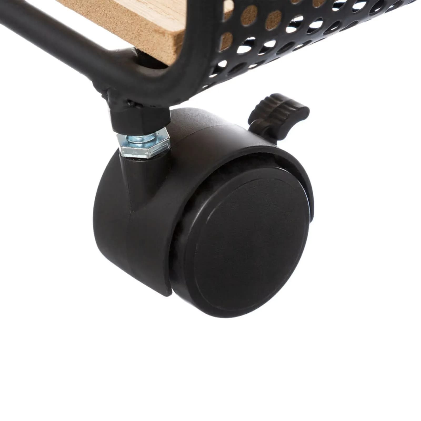 Scaffale 44x51h cm in metallo nero e ripiani in legno con ruote