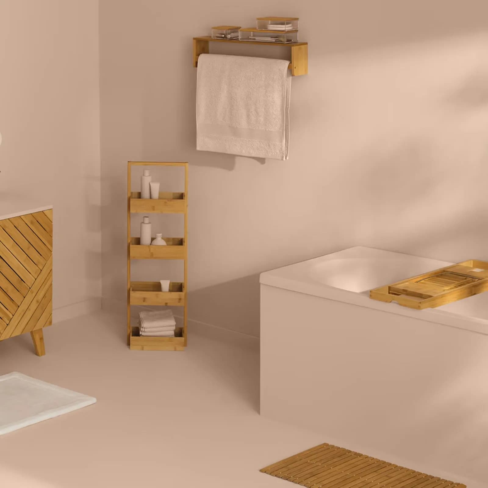 Scaffale da bagno in legno di bambù 88 h cm
