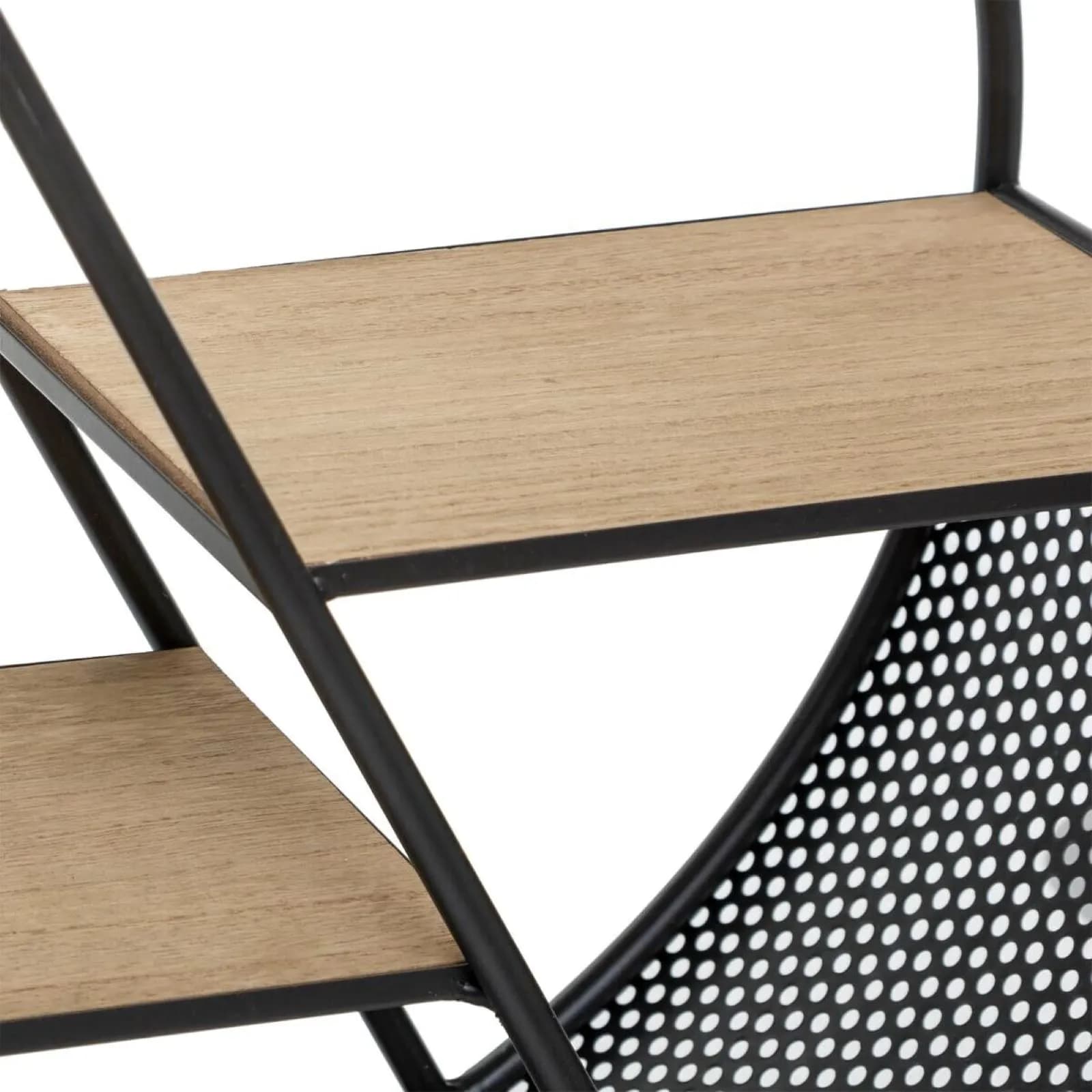 Scaffale d'appoggio rotondo 50 cm in metallo nero con 3 ripiani in legno