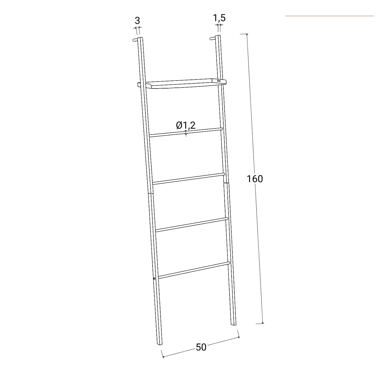 Scala porta salviette da parete 160 h cm in metallo nero con ripiano - Zeit