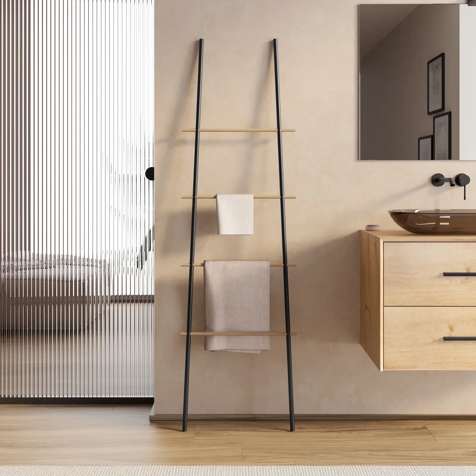 Scala porta salviette da parete 170 h cm in metallo nero e legno di pino - Mit