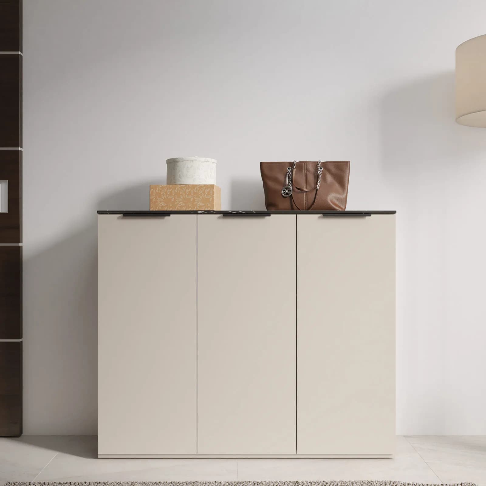 Scarpiera 120x100h cm cashmere opaco e top nero effetto marmo con 3 ante - Valoria