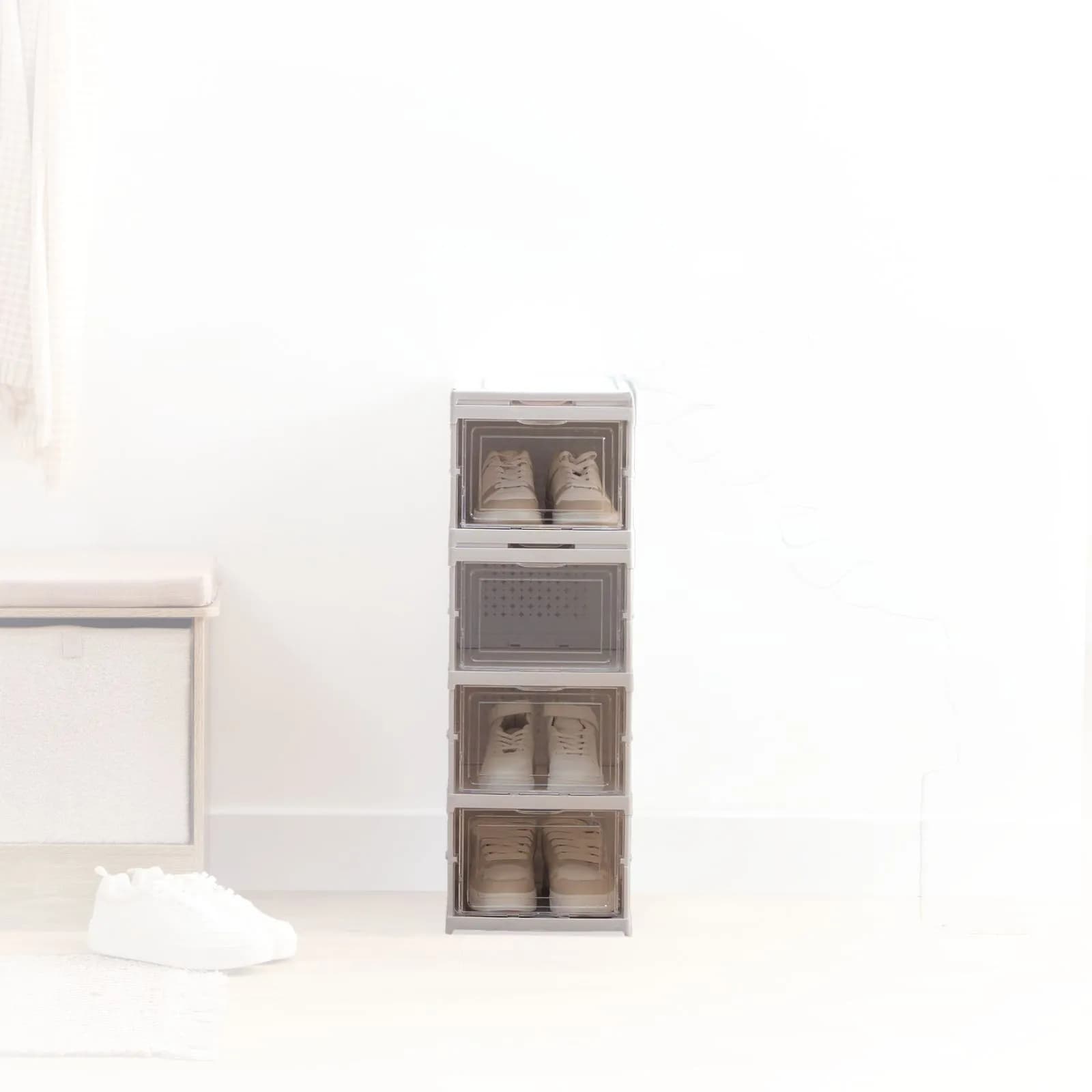 Scarpiera 26x108h cm pieghevole in polipropilene bianco con 6 vani
