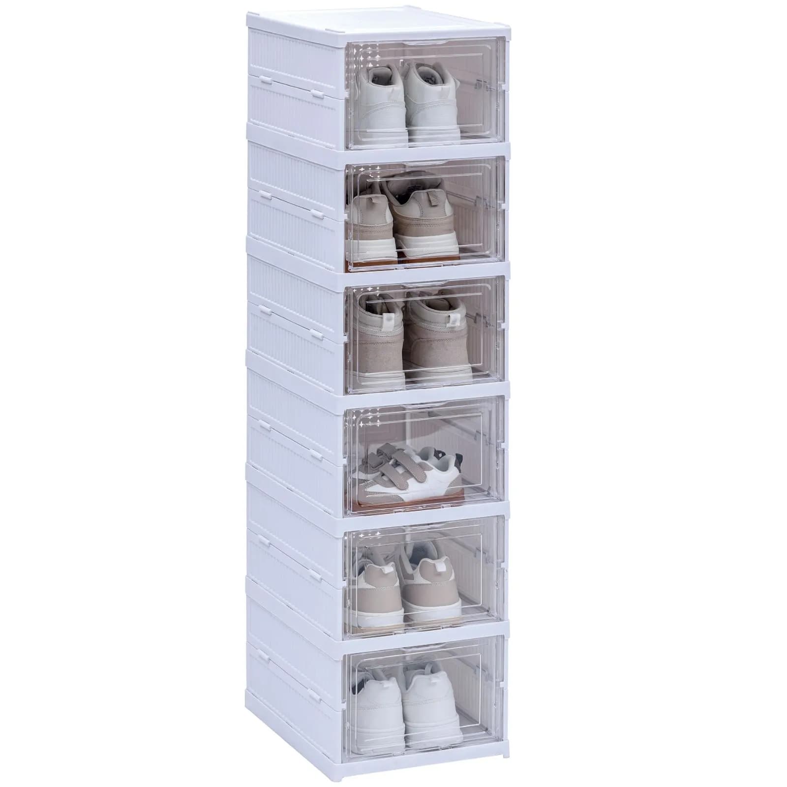 Scarpiera 26x108h cm pieghevole in polipropilene bianco con 6 vani