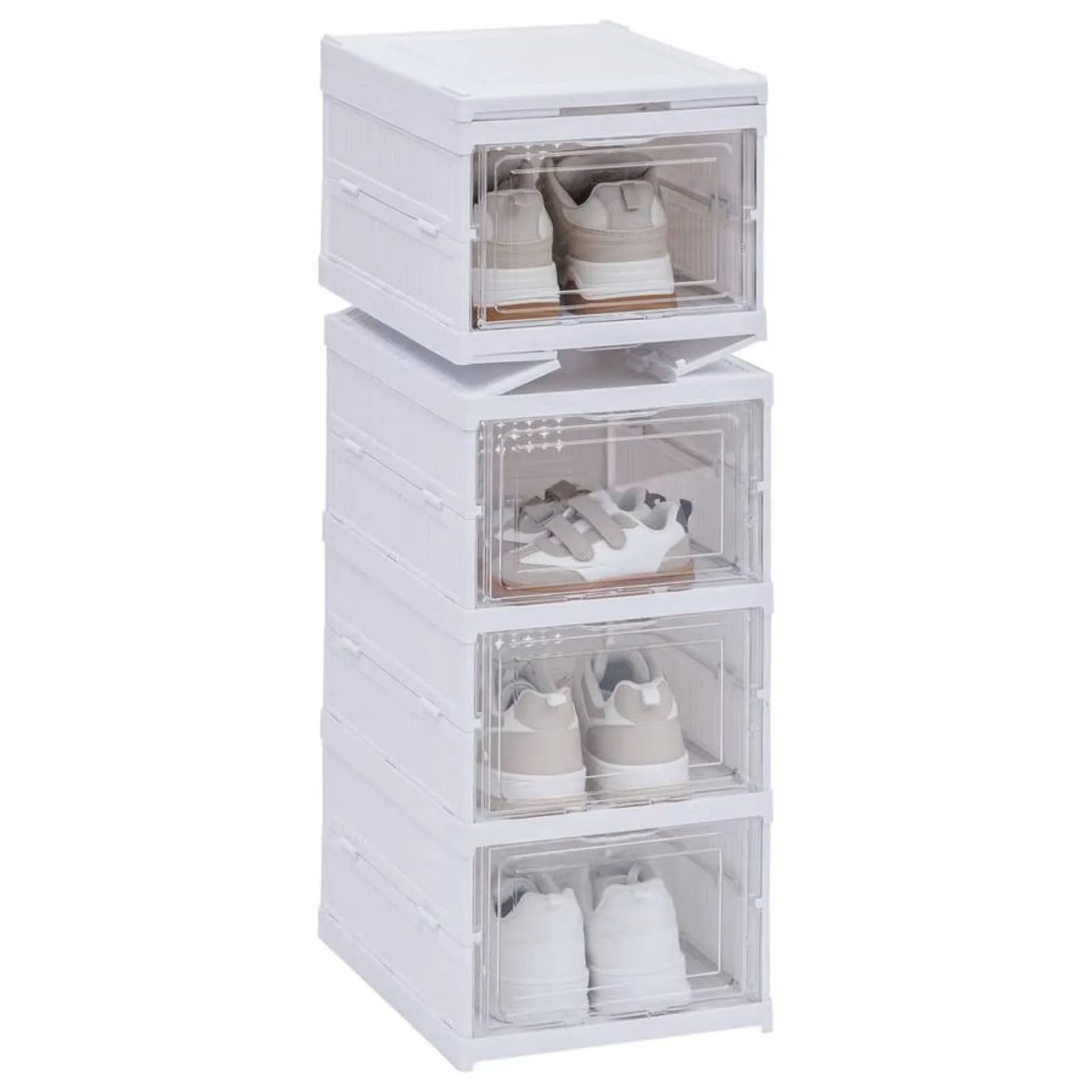 Scarpiera 26x108h cm pieghevole in polipropilene bianco con 6 vani