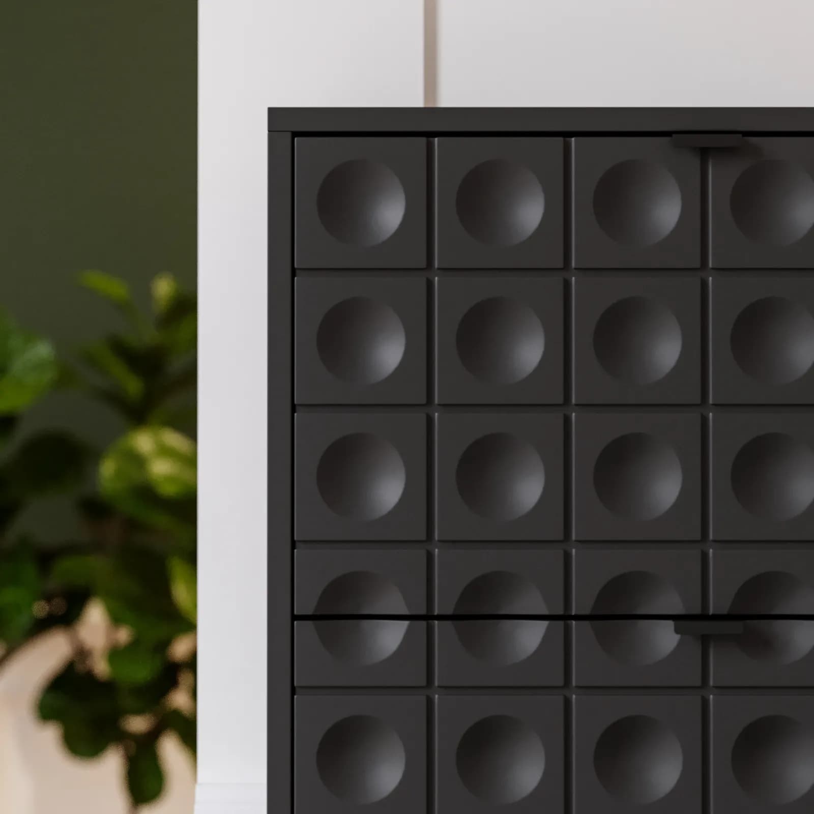 Scarpiera 63x153h cm nero con frontali decorati e 4 ante a ribalta - Miara
