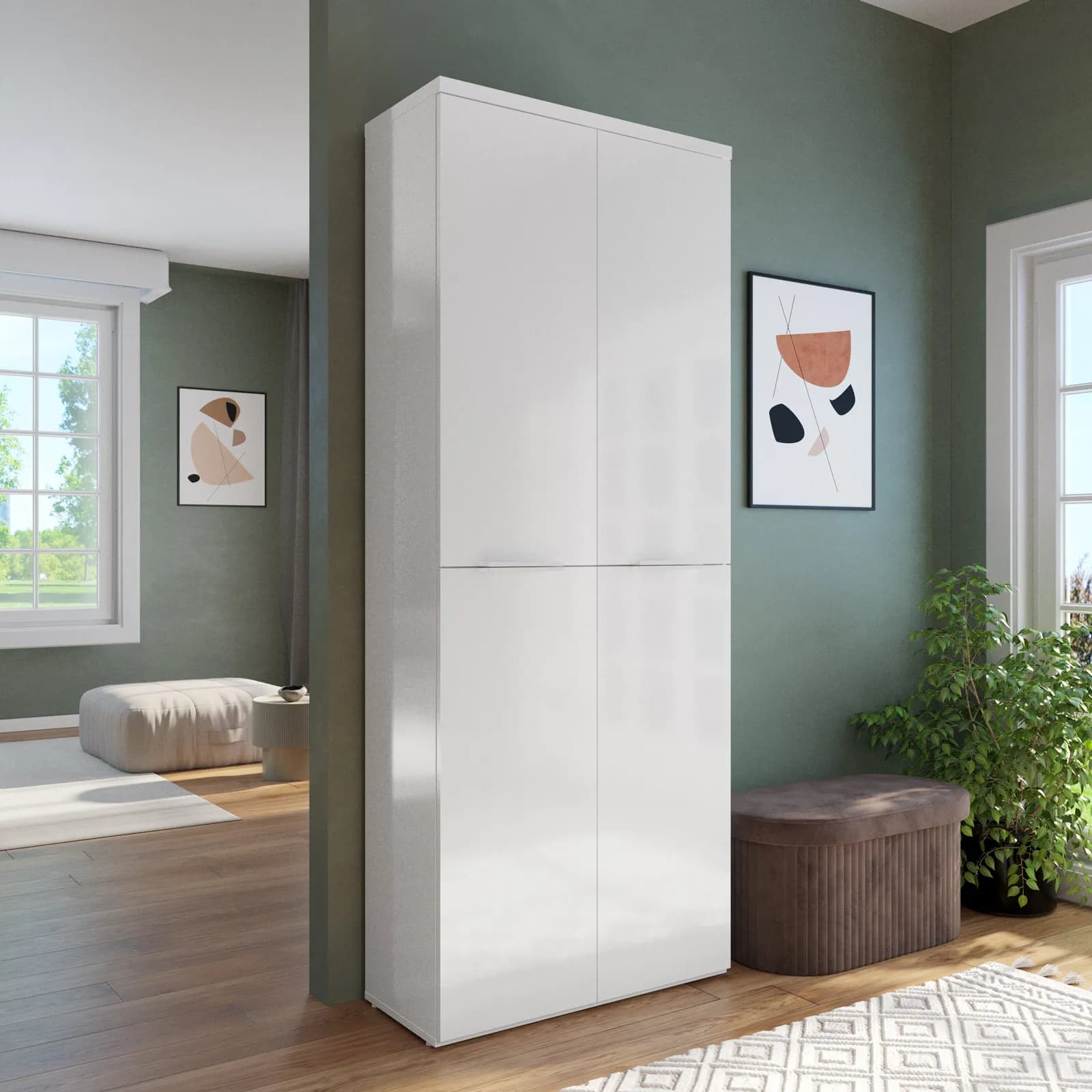 Scarpiera 80x200h cm bianco lucido con 4 ante - Boras hallway