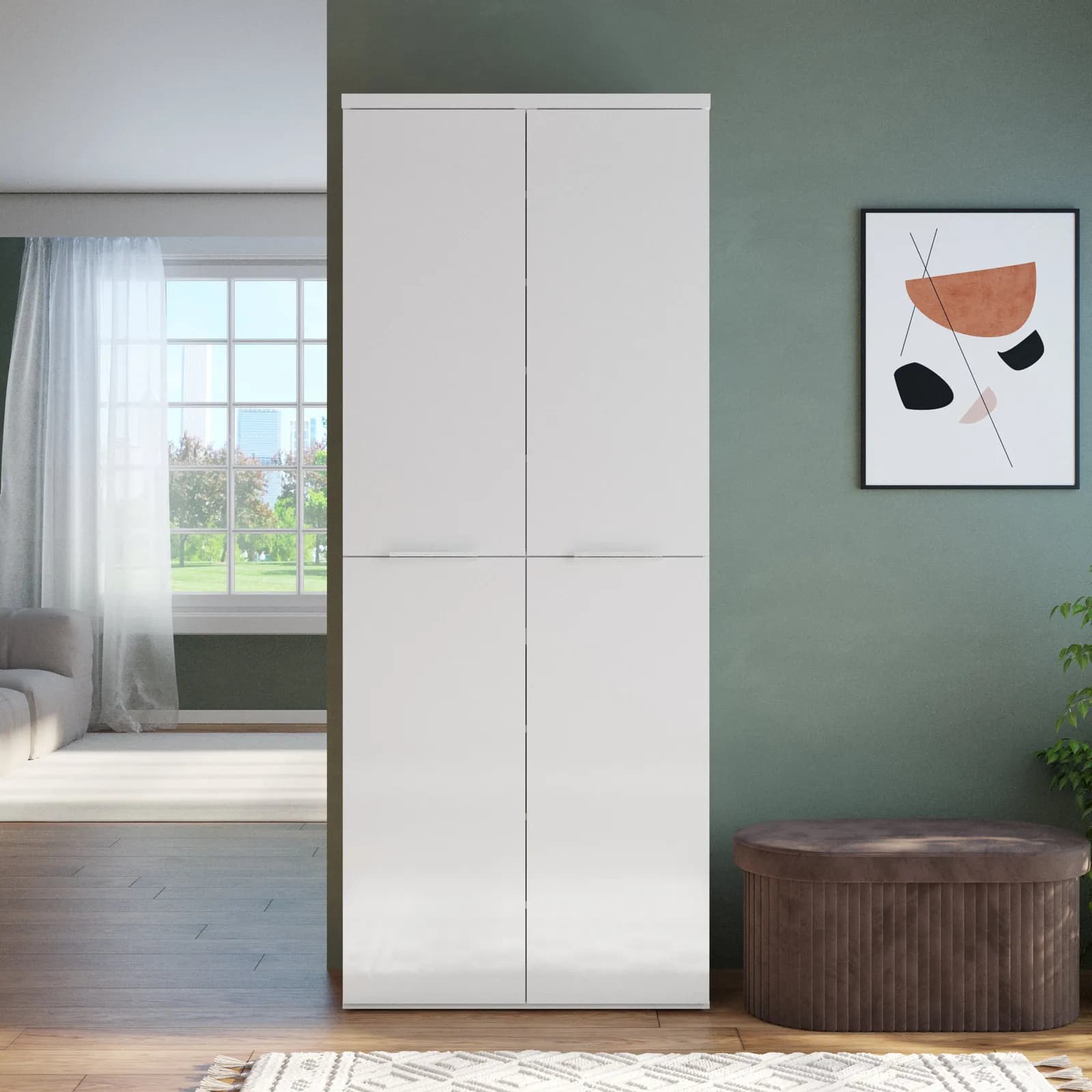 Scarpiera 80x200h cm bianco lucido con 4 ante - Boras hallway