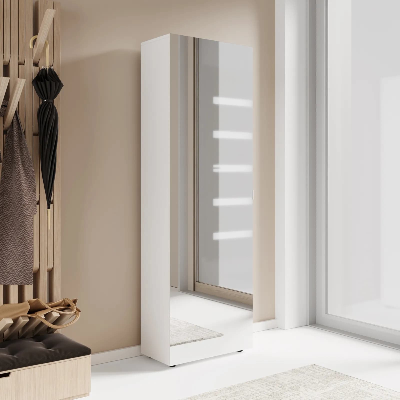 Scarpiera armadio 53x160h cm bianco con 1 anta a specchio e 6 ripiani - Boos