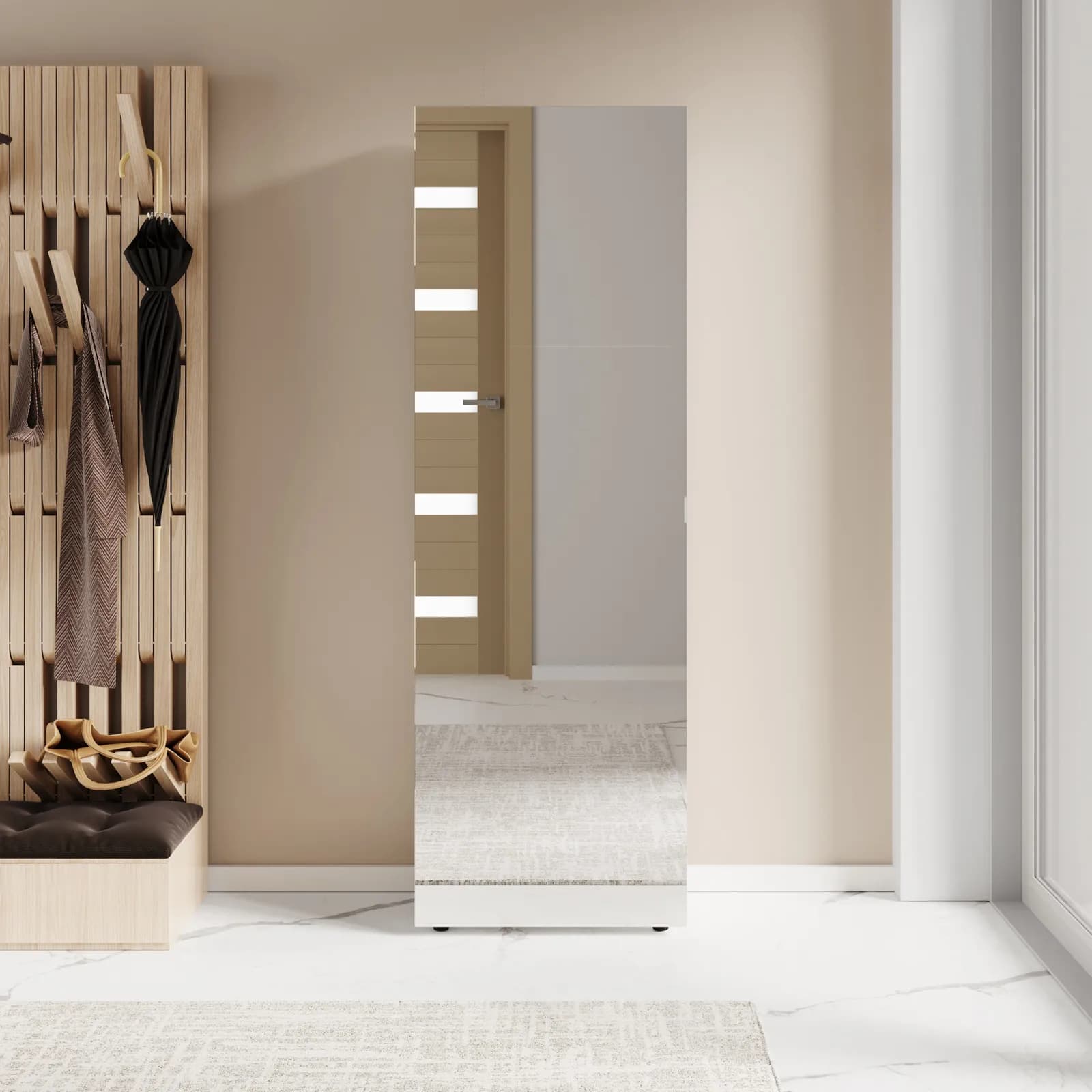 Scarpiera armadio 53x160h cm bianco con 1 anta a specchio e 6 ripiani - Boos