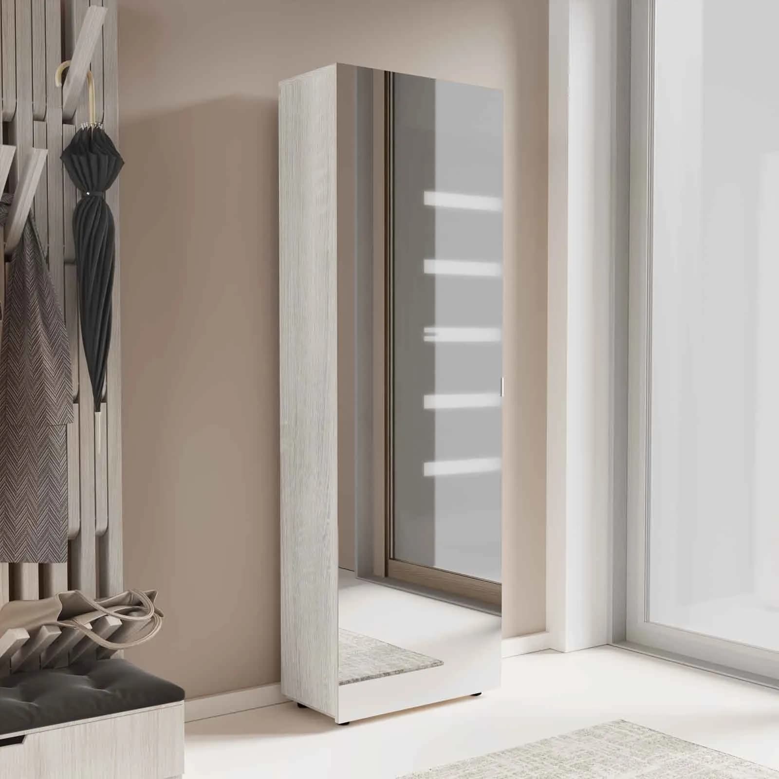 Scarpiera armadio 53x160h cm effetto rovere bianco con 1 anta a specchio e 6 ripiani - Boos