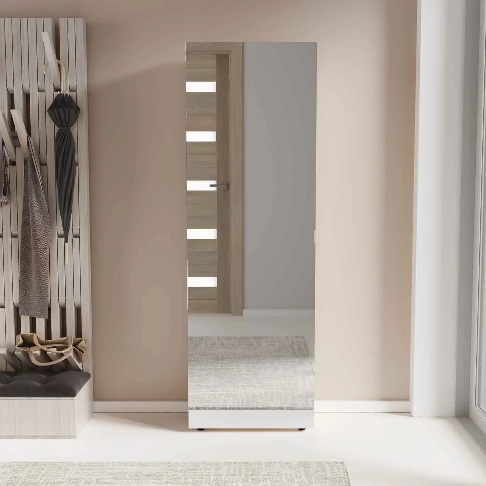 Scarpiera armadio 53x160h cm effetto rovere bianco con 1 anta a specchio e 6 ripiani - Boos