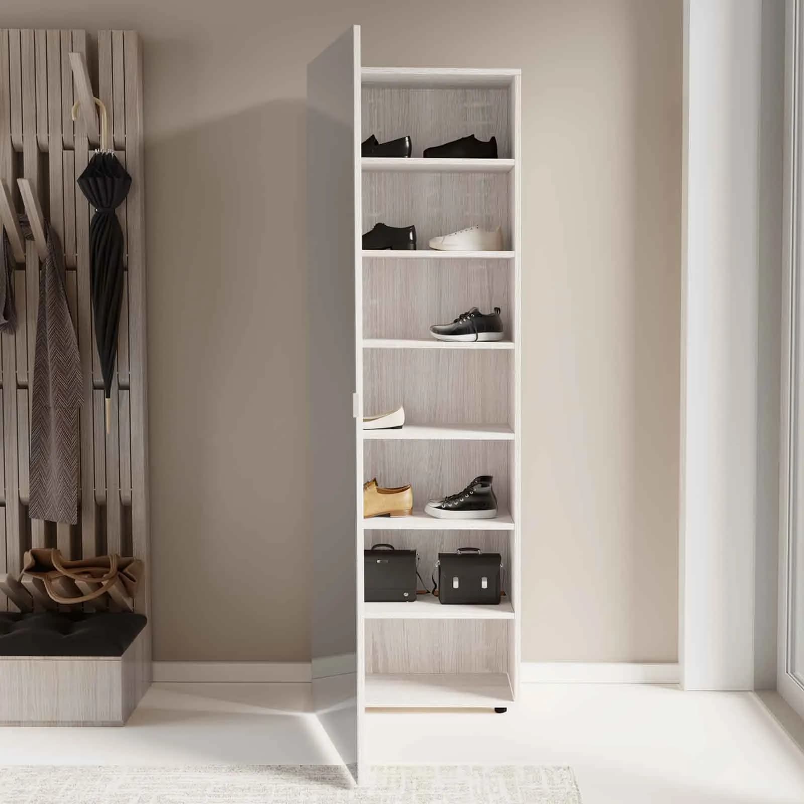 Scarpiera armadio 53x160h cm effetto rovere bianco con 1 anta a specchio e 6 ripiani - Boos