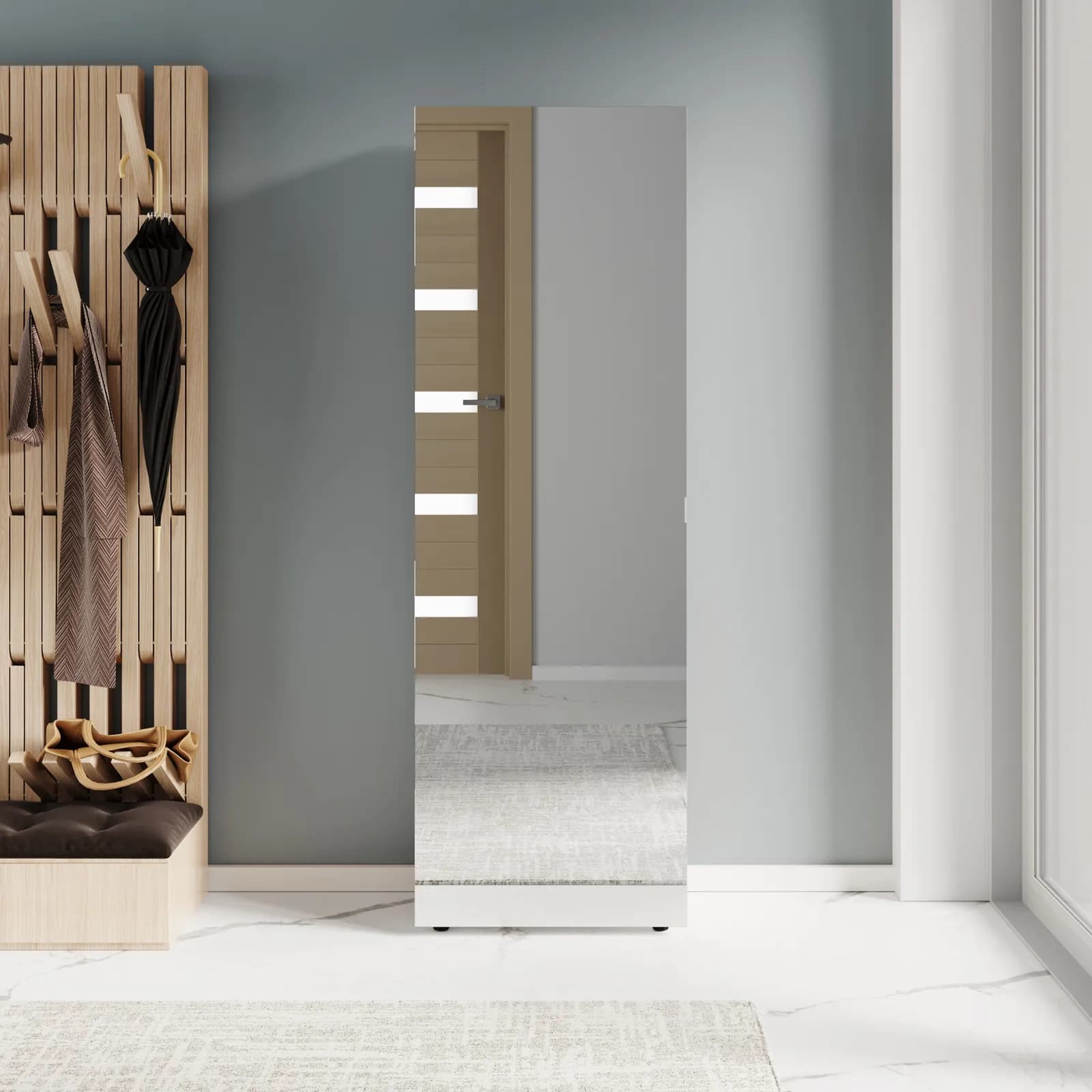 Scarpiera armadio 53x160h cm effetto rovere con 1 anta a specchio e 6 ripiani - Boos