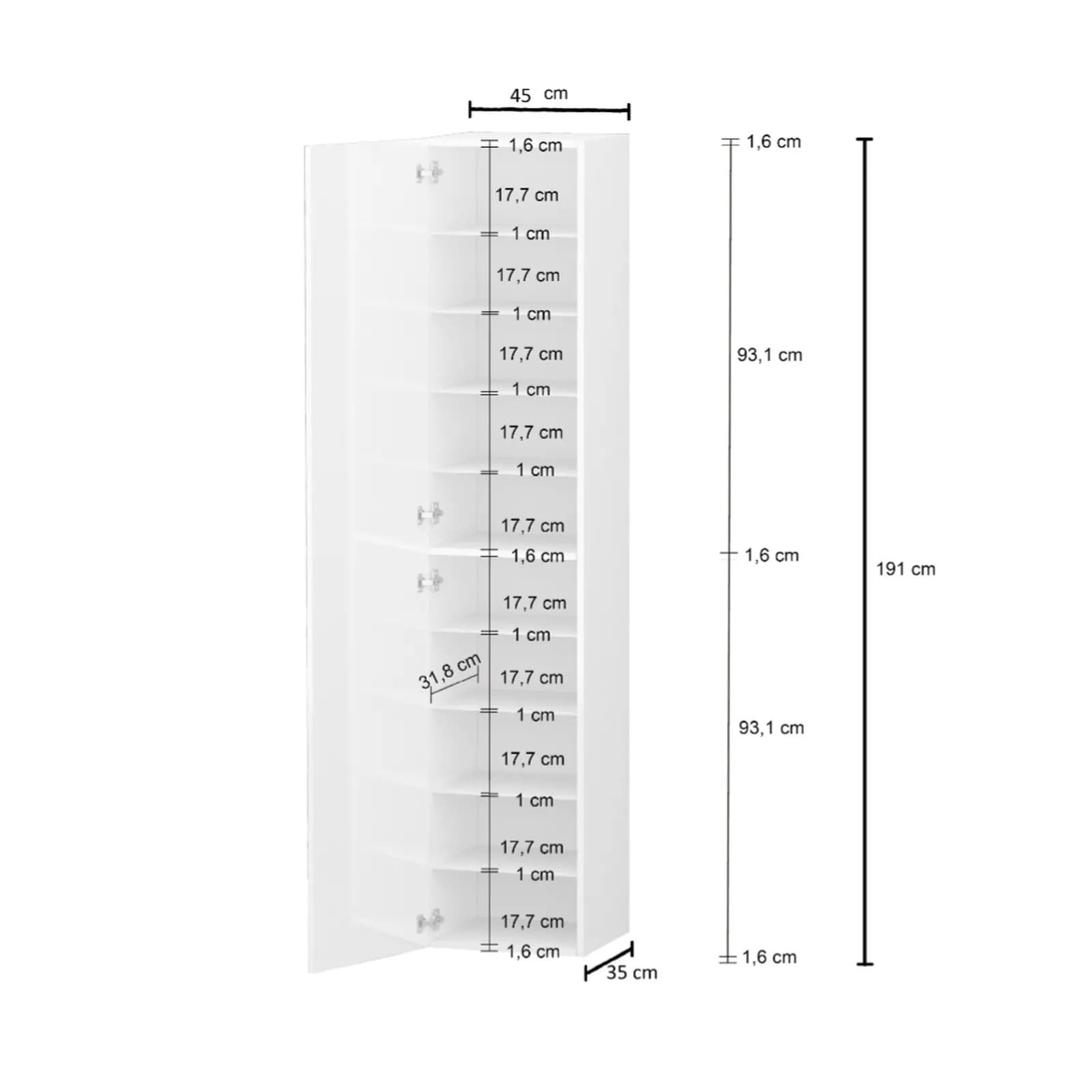 Scarpiera armadio 9 ripiani 45x190h bianco lucido - Eudora