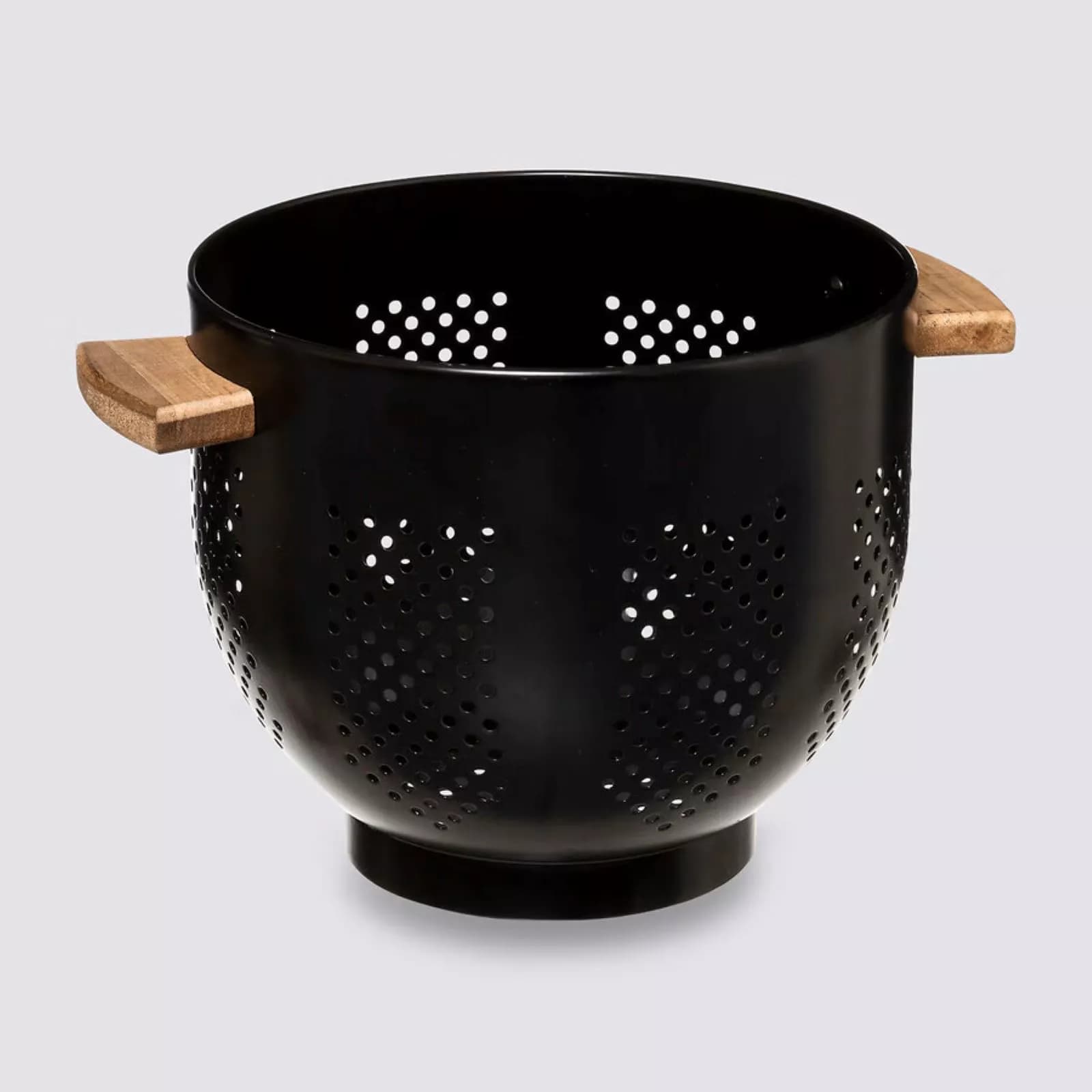 Scolapasta rotondo 29 cm in metallo nero con manici in legno