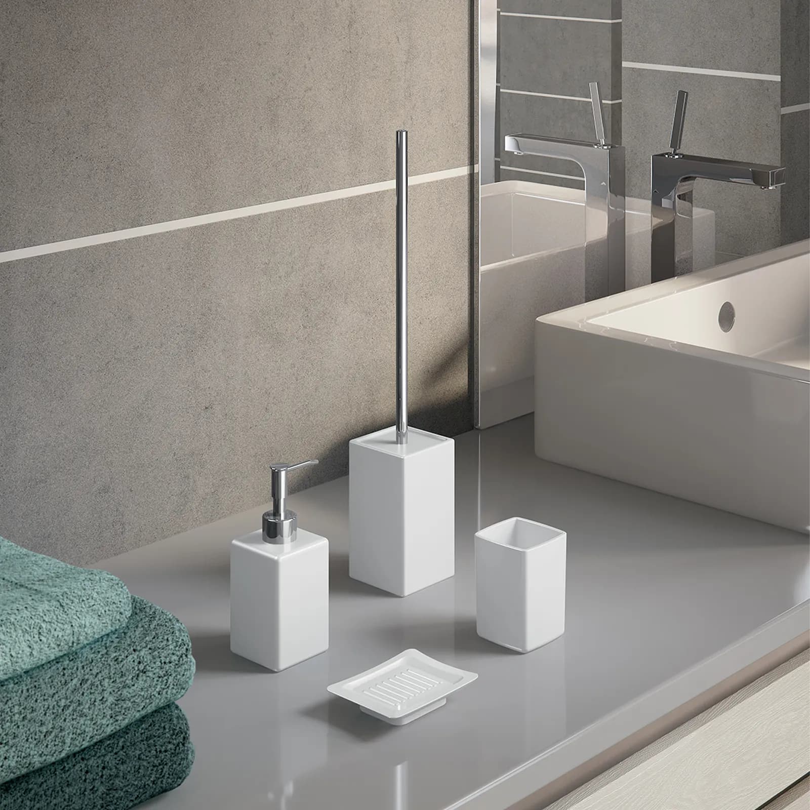 Portascopino d'appoggio in ceramica bianco - Verbena di Gedy
