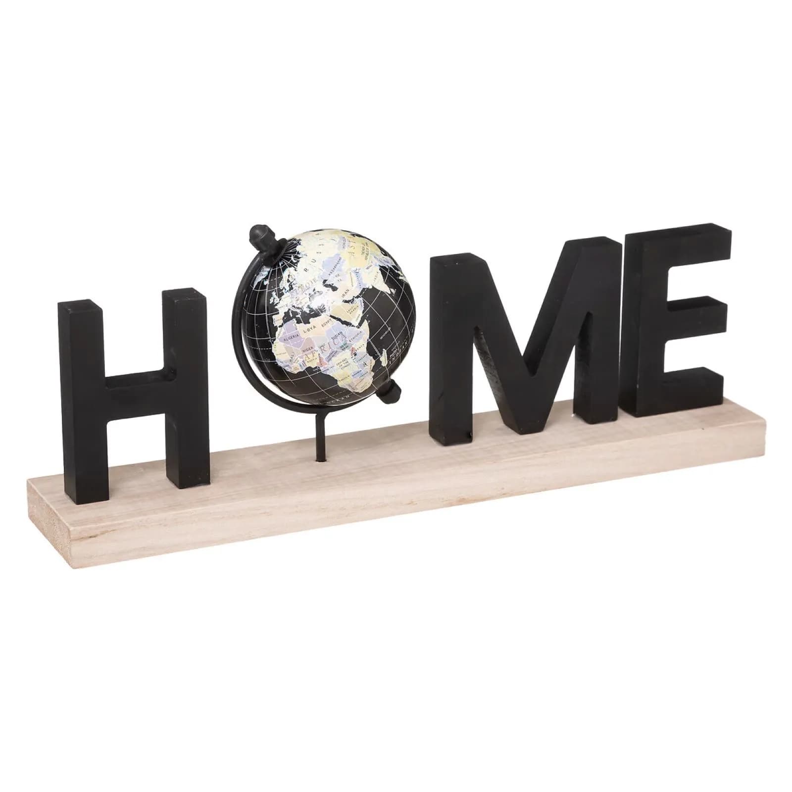 Scritta decorativa 36x14h cm Home in legno nero con globo