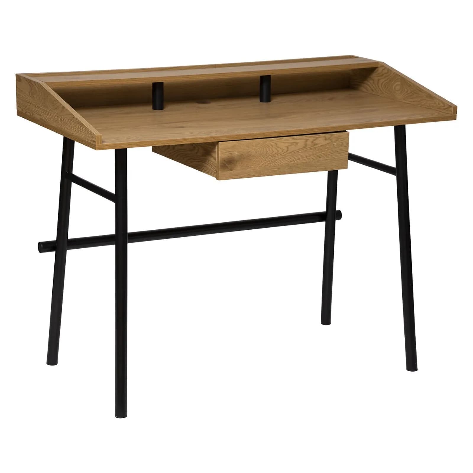 Scrivania 110x85 cm in legno naturale e acciaio nero con 1 cassetto - Noha