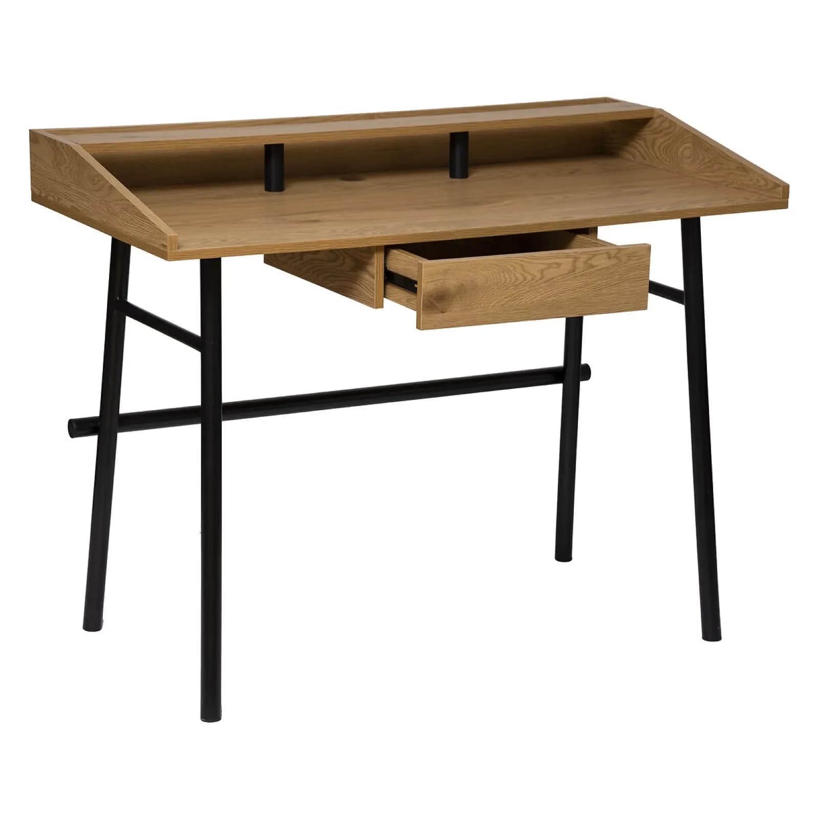 Scrivania 110x85 cm in legno naturale e acciaio nero con 1 cassetto - Noha