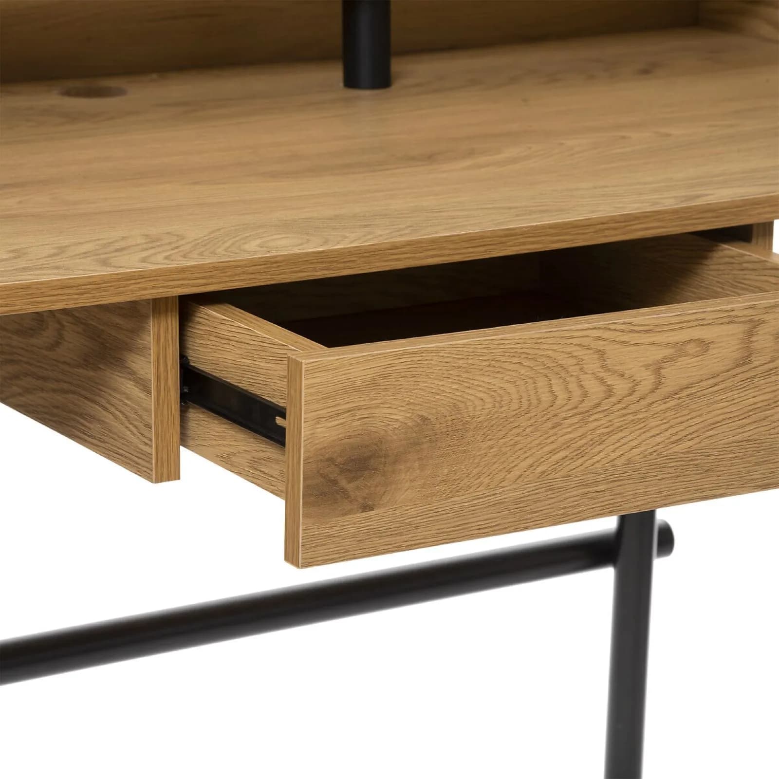Scrivania 110x85 cm in legno naturale e acciaio nero con 1 cassetto - Noha