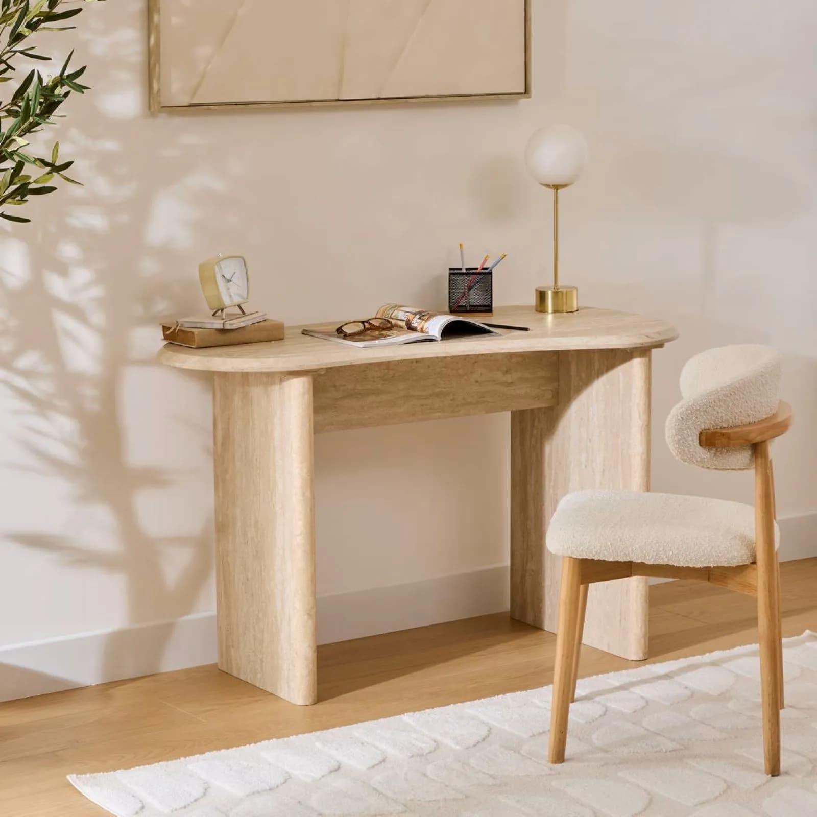 Scrivania 120x60 cm in legno effetto travertino beige - Thayla
