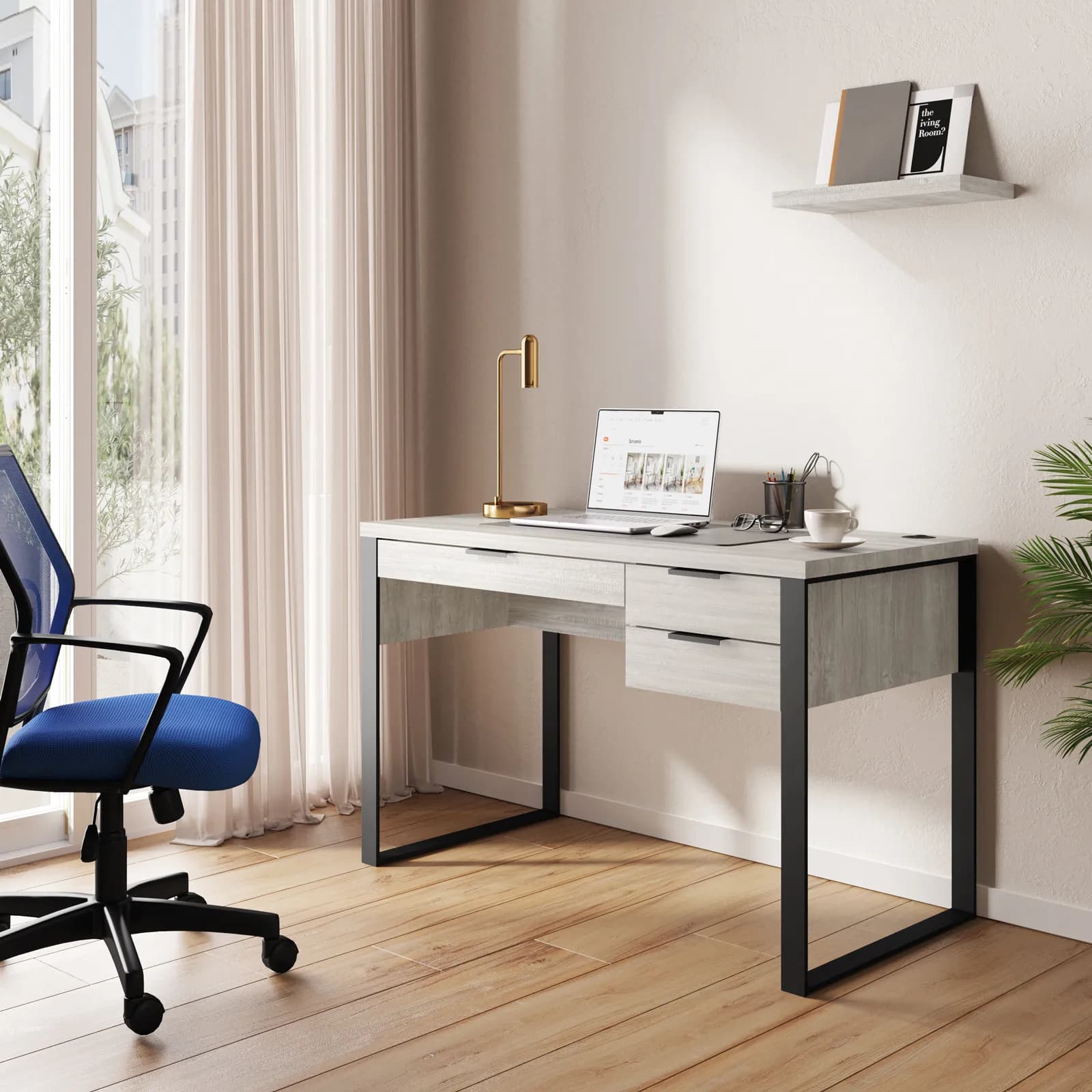 Scrivania 120x60 cm rovere norvegia con 3 cassetti e porta usb - Belvedere
