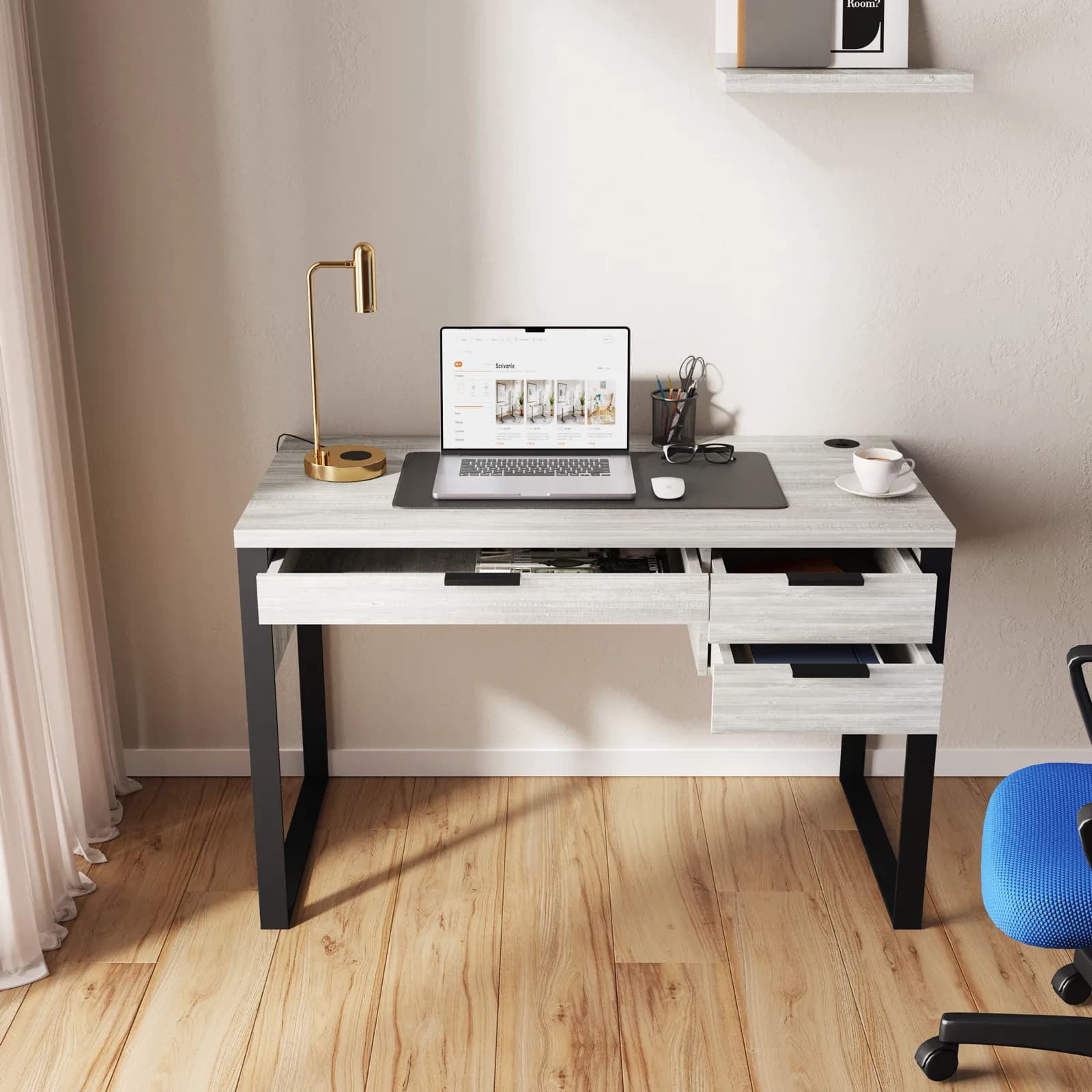 Scrivania 120x60 cm rovere norvegia con 3 cassetti e porta usb - Belvedere