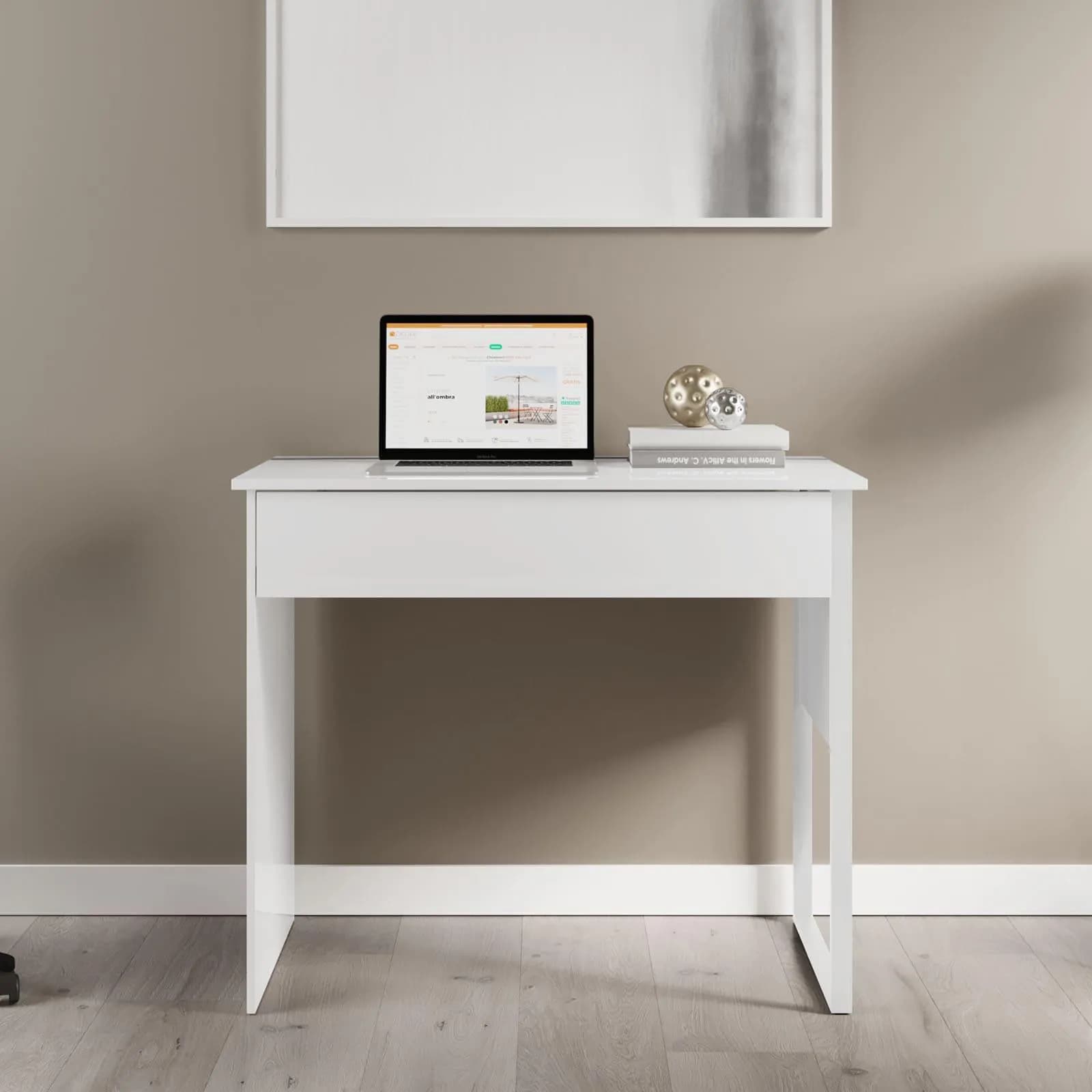 Scrivania 90x45 cm in acciaio e legno bianco con cassetto - Fritz