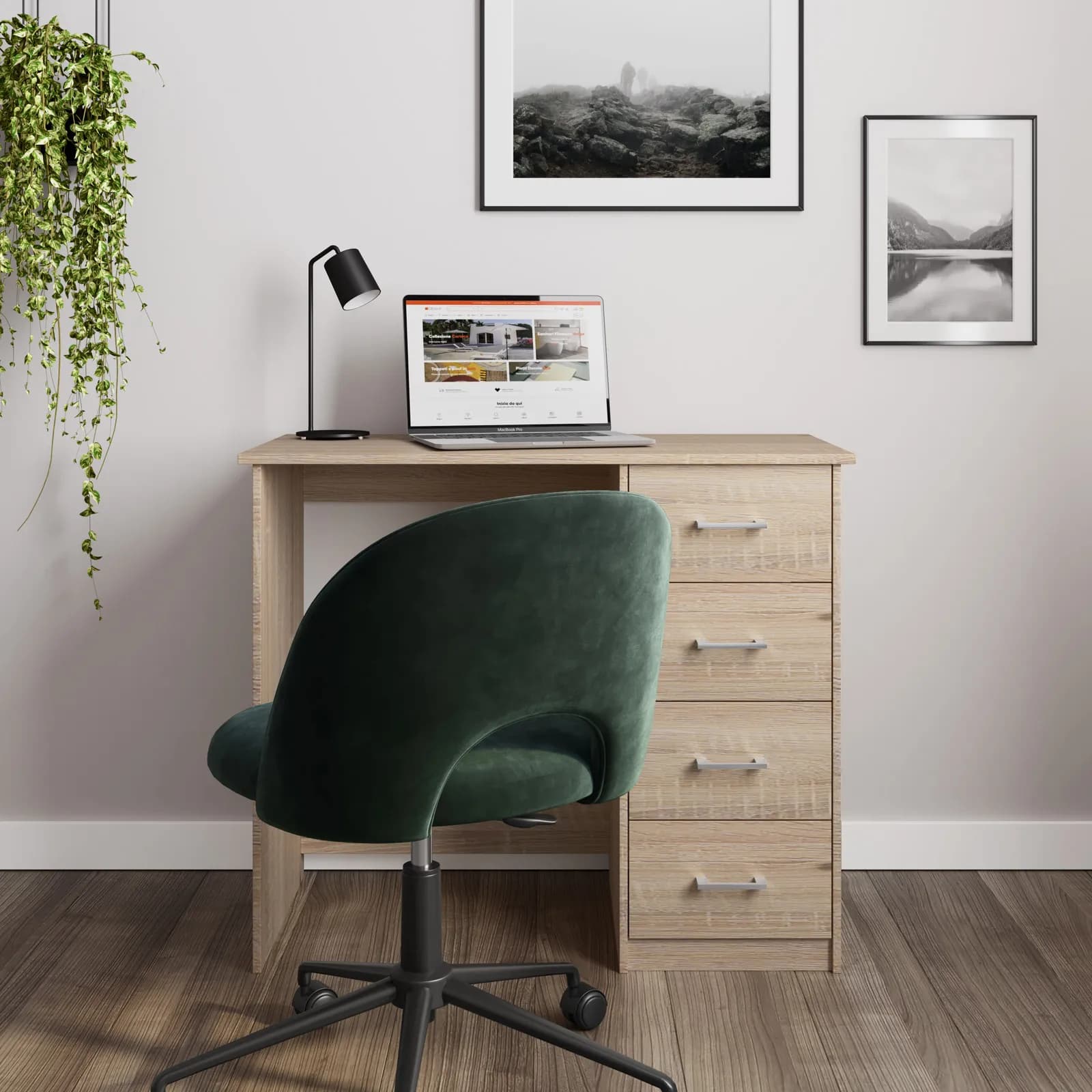 Scrivania 90x45 cm in legno rovere con cassettiera integrata - Fritz