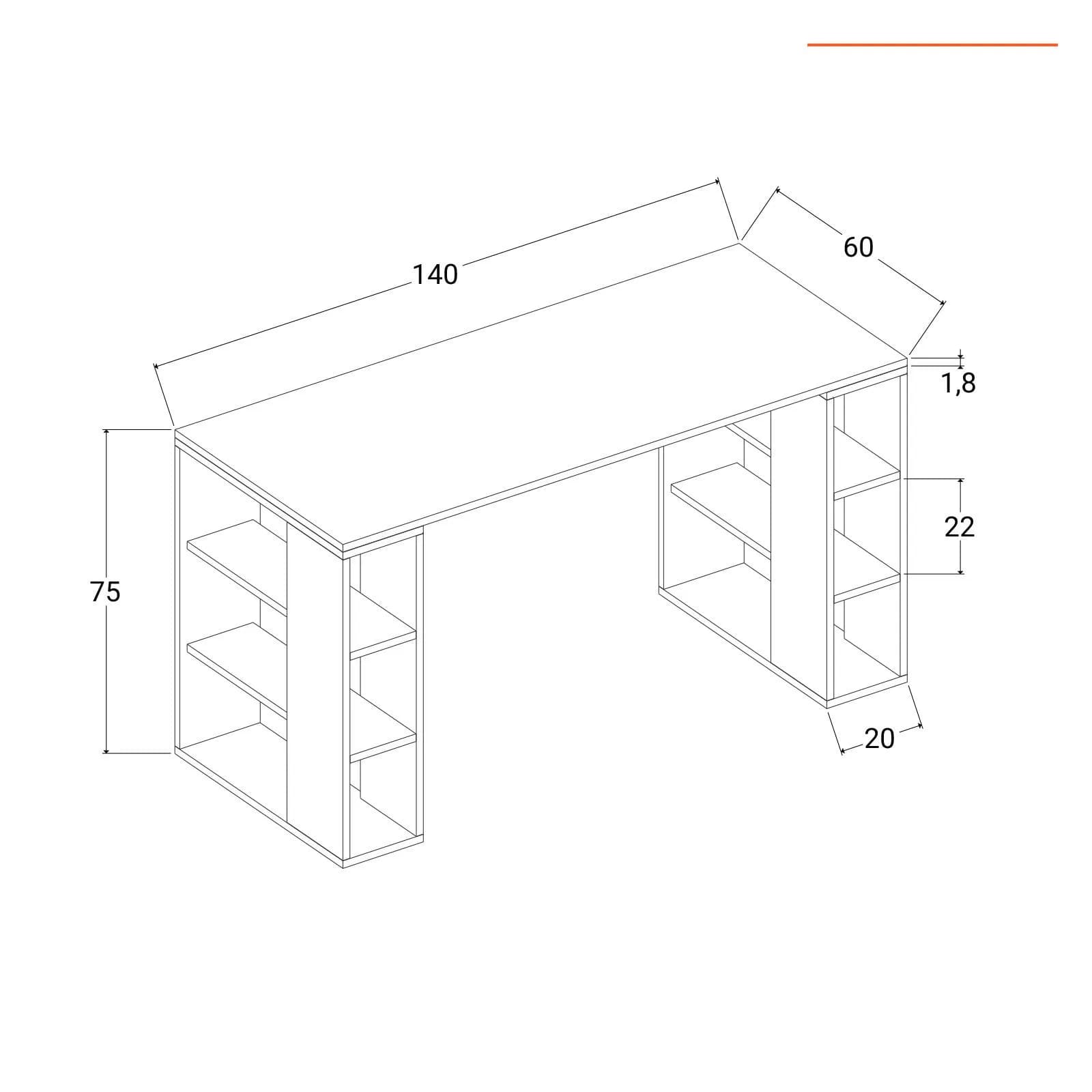 Scrivania 140x60 cm con top in legno bianco e ripiani laterali in legno rovere - Kantiko