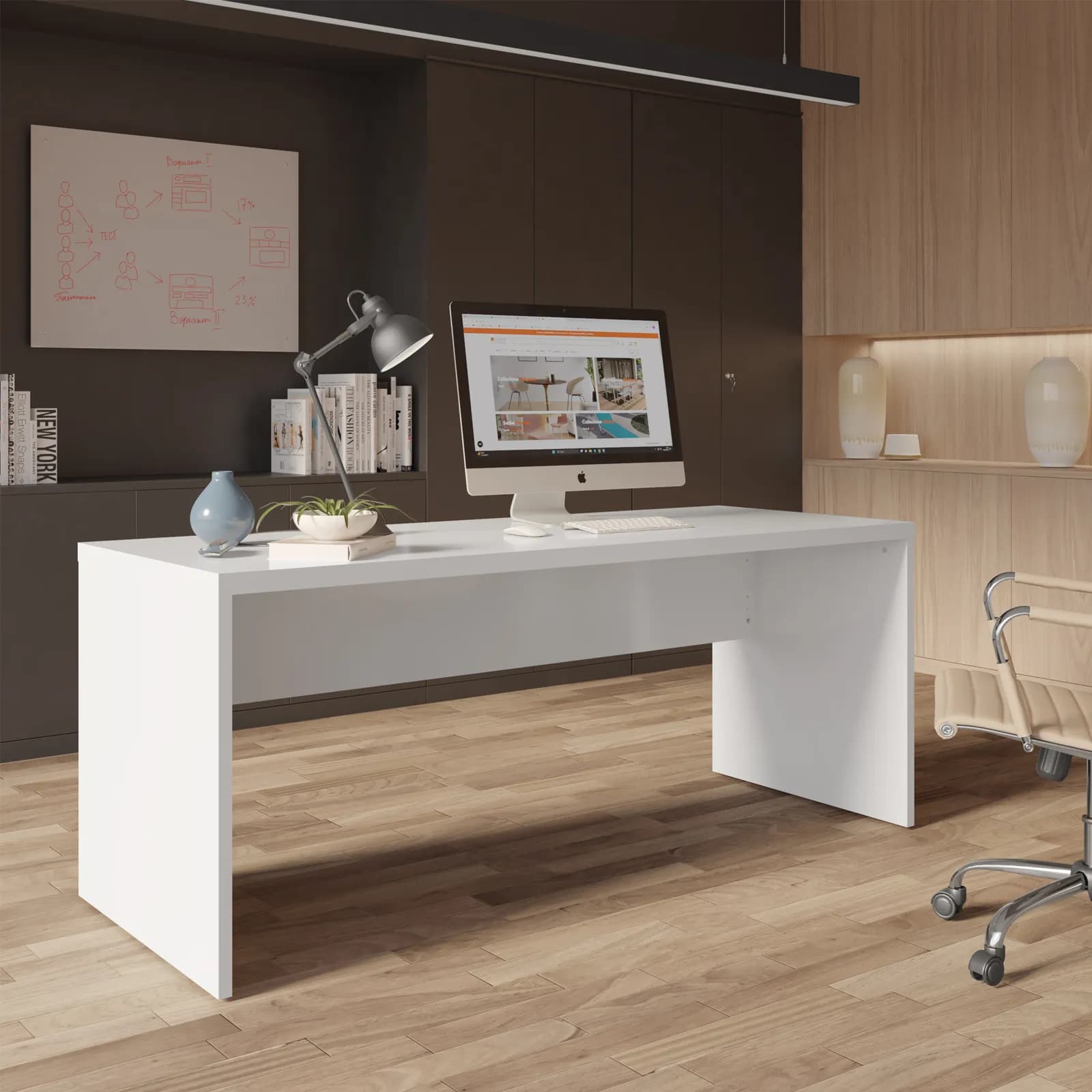 Scrivania 180x70 cm bianco lucido con spessore top da 38 mm - Odense