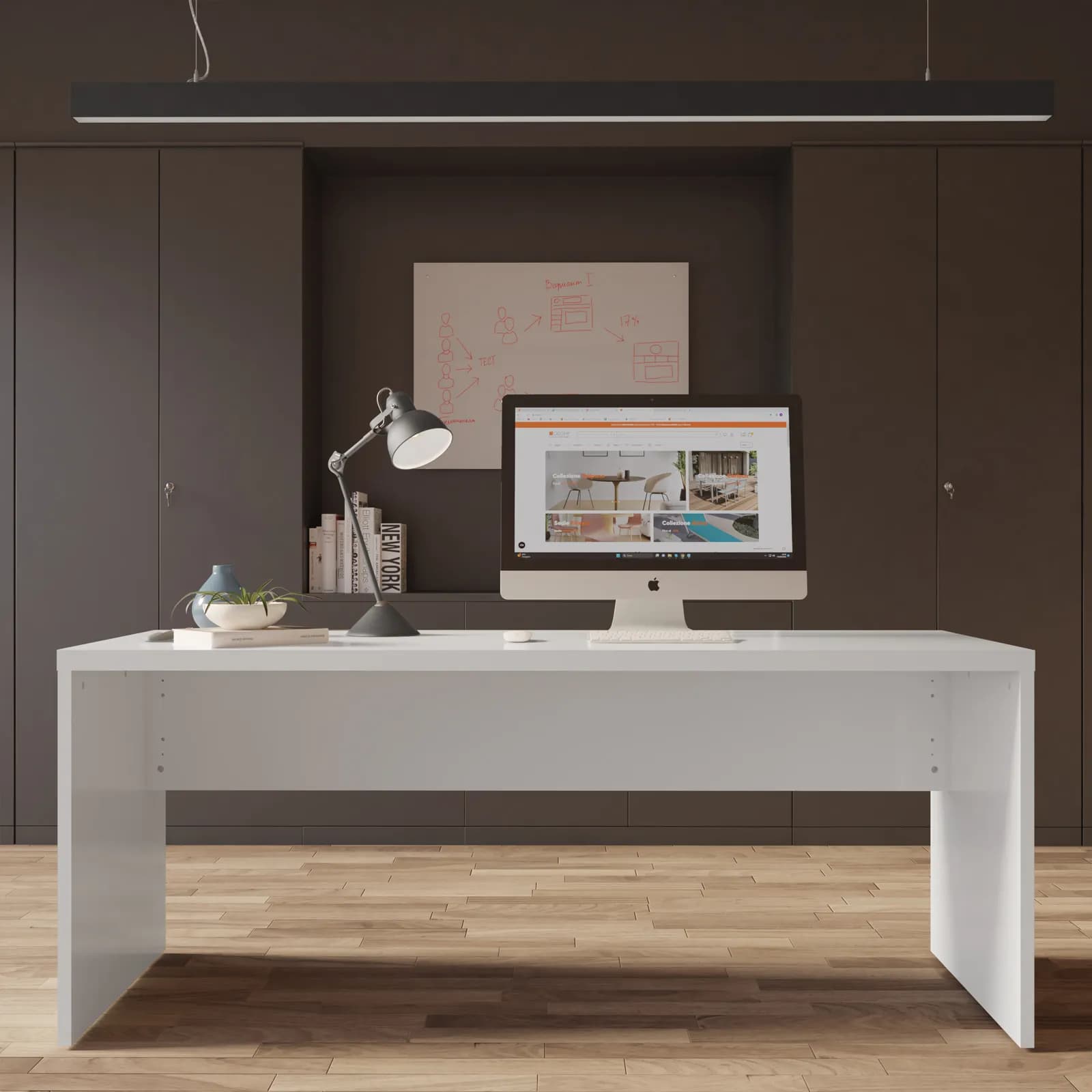 Scrivania 180x70 cm bianco lucido con spessore top da 38 mm - Odense