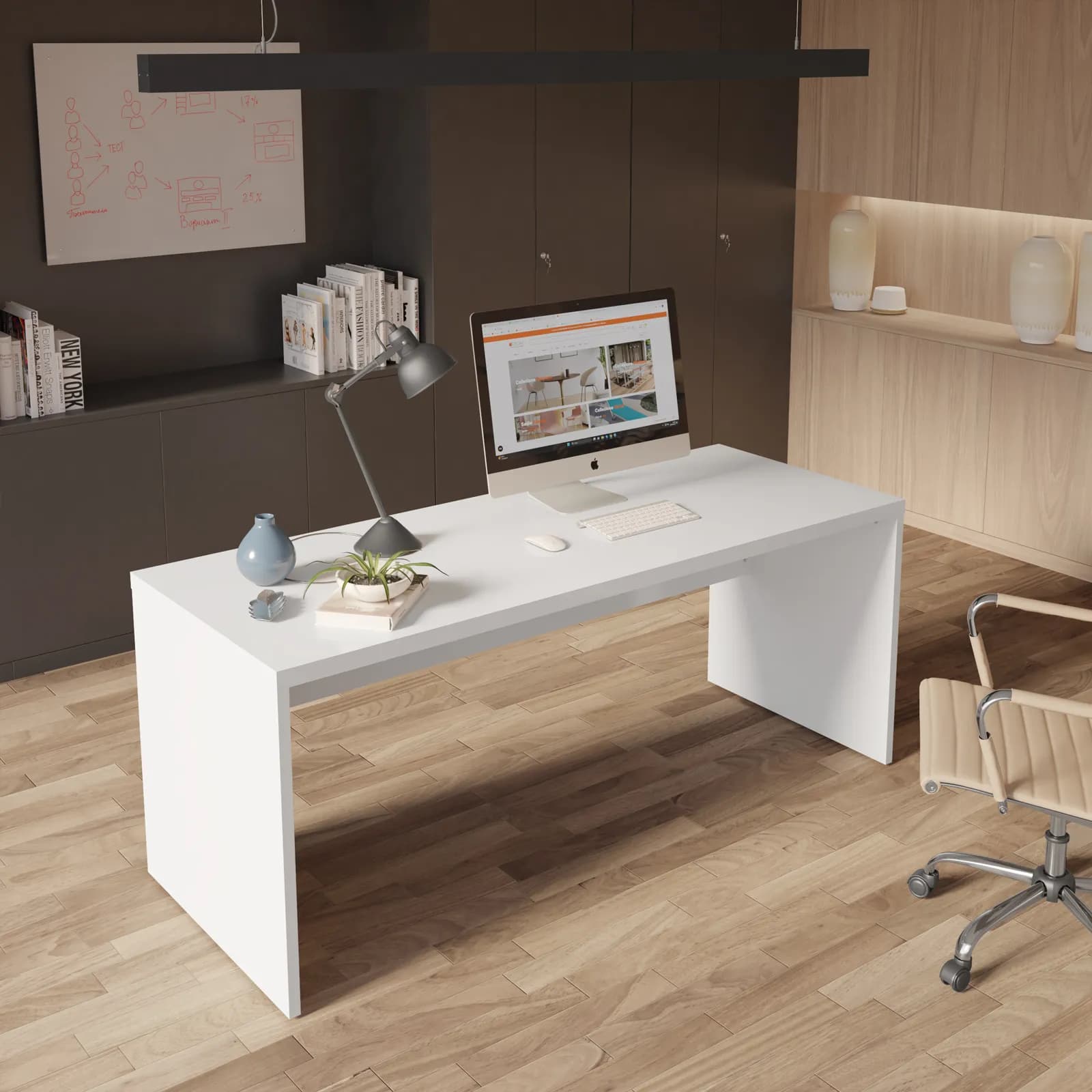 Scrivania 180x70 cm bianco lucido con spessore top da 38 mm - Odense
